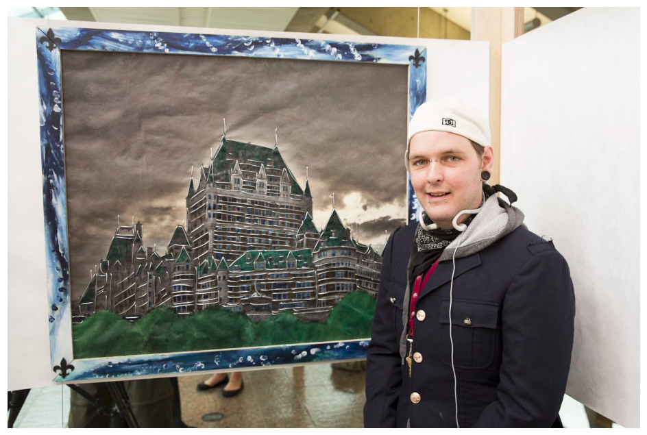 Jasen Gagné in front of his piece Jadis hier_Jasen. Credit: ICÔNE, STÉPHANE AUDET