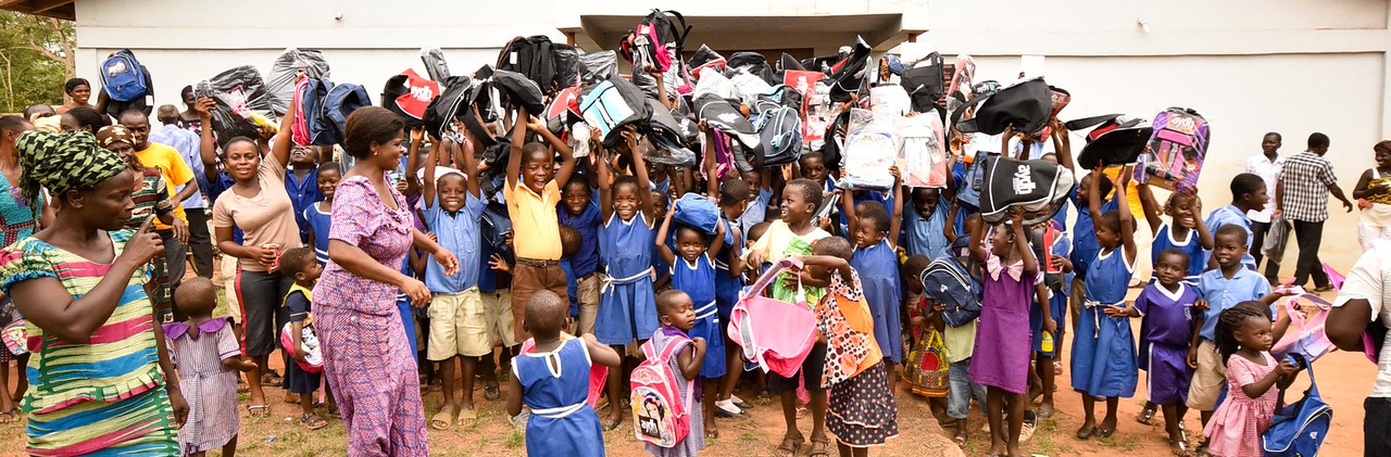 The children in the village are ready to step into the future with their new school supplies. 