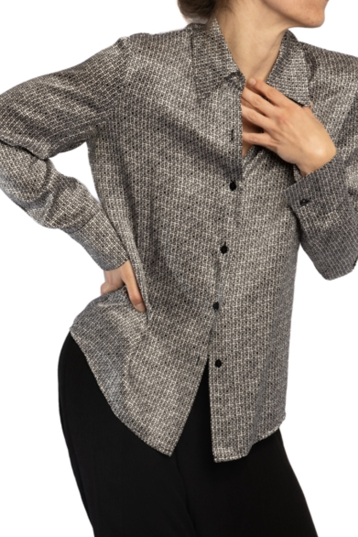 MAGGIE LONDON Silk Blouse Black & White