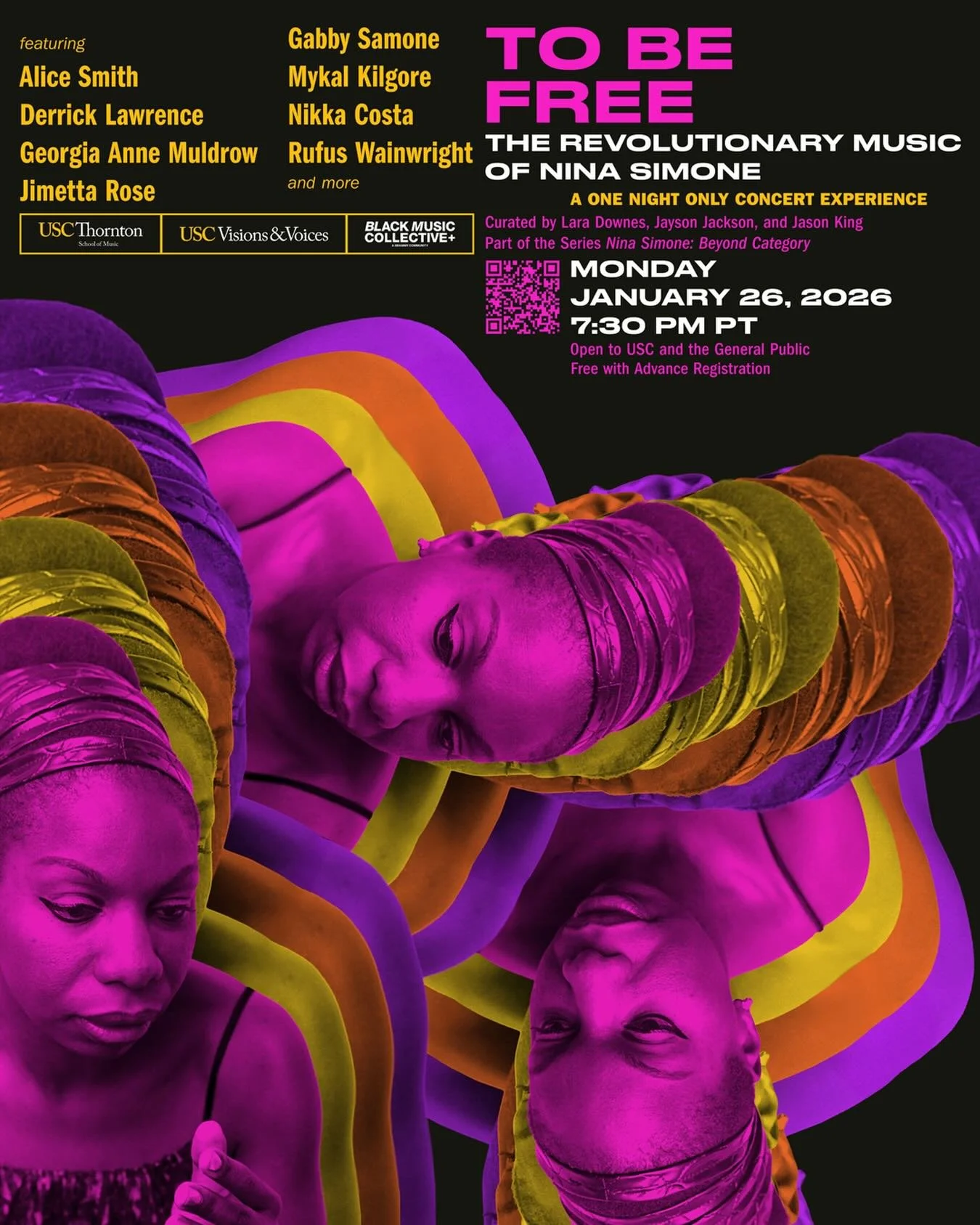 Very honored to pay tribute to Ms. Simone in this celebration of her commitment to freedom, her courage and her burning brilliance. 
Many lessons to learn and inspiration to energize us in these times of trouble.
Thank you @uscthornton and @jasonking