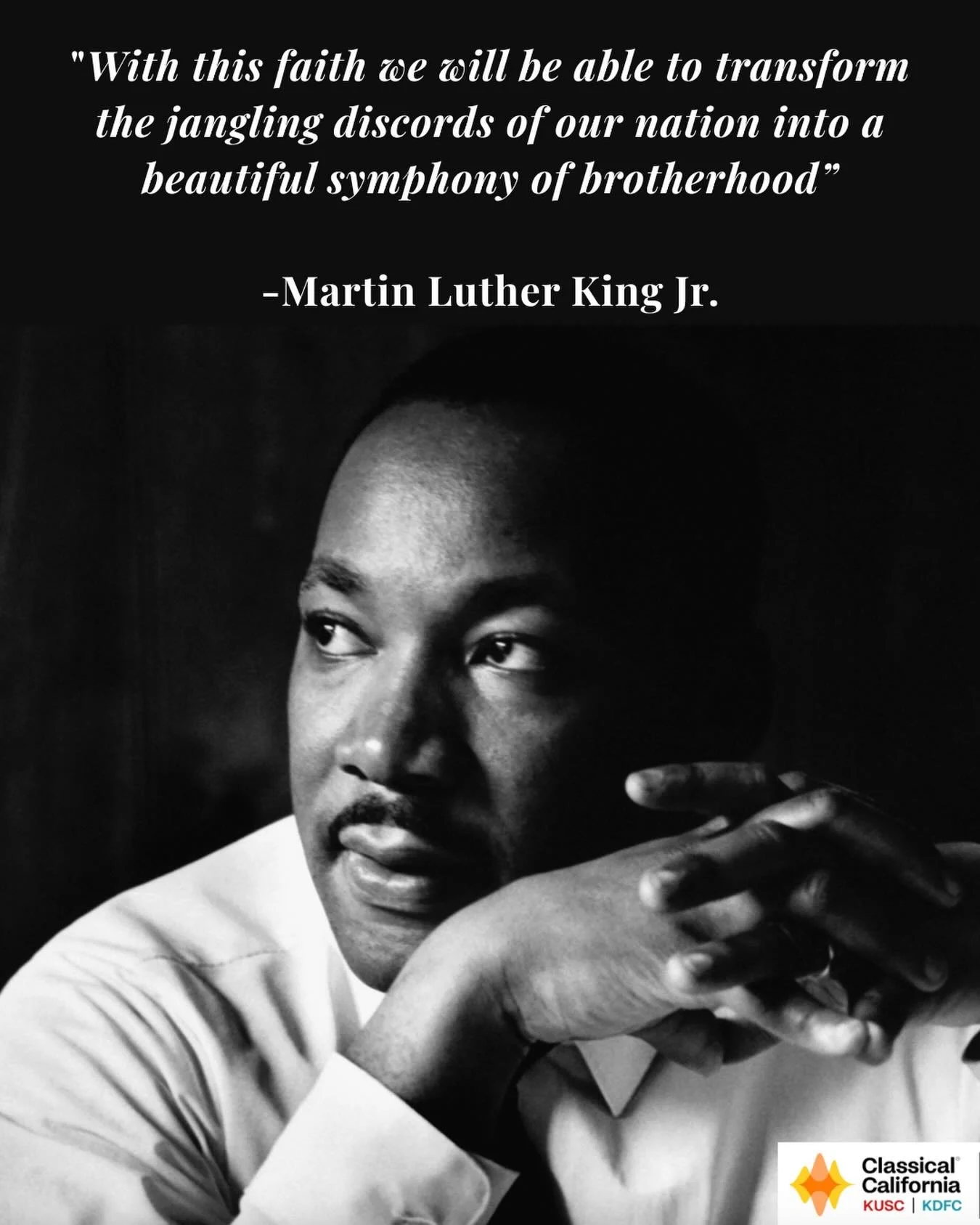 Tonight on @classicalcalifornia Evening Music at 8pm PT, in honor of Dr. King: music that sings of freedom, justice and peace, the music that has traveled a long road to bring us hope for the future and deep gratitude for the dreamers of the past. 🕊