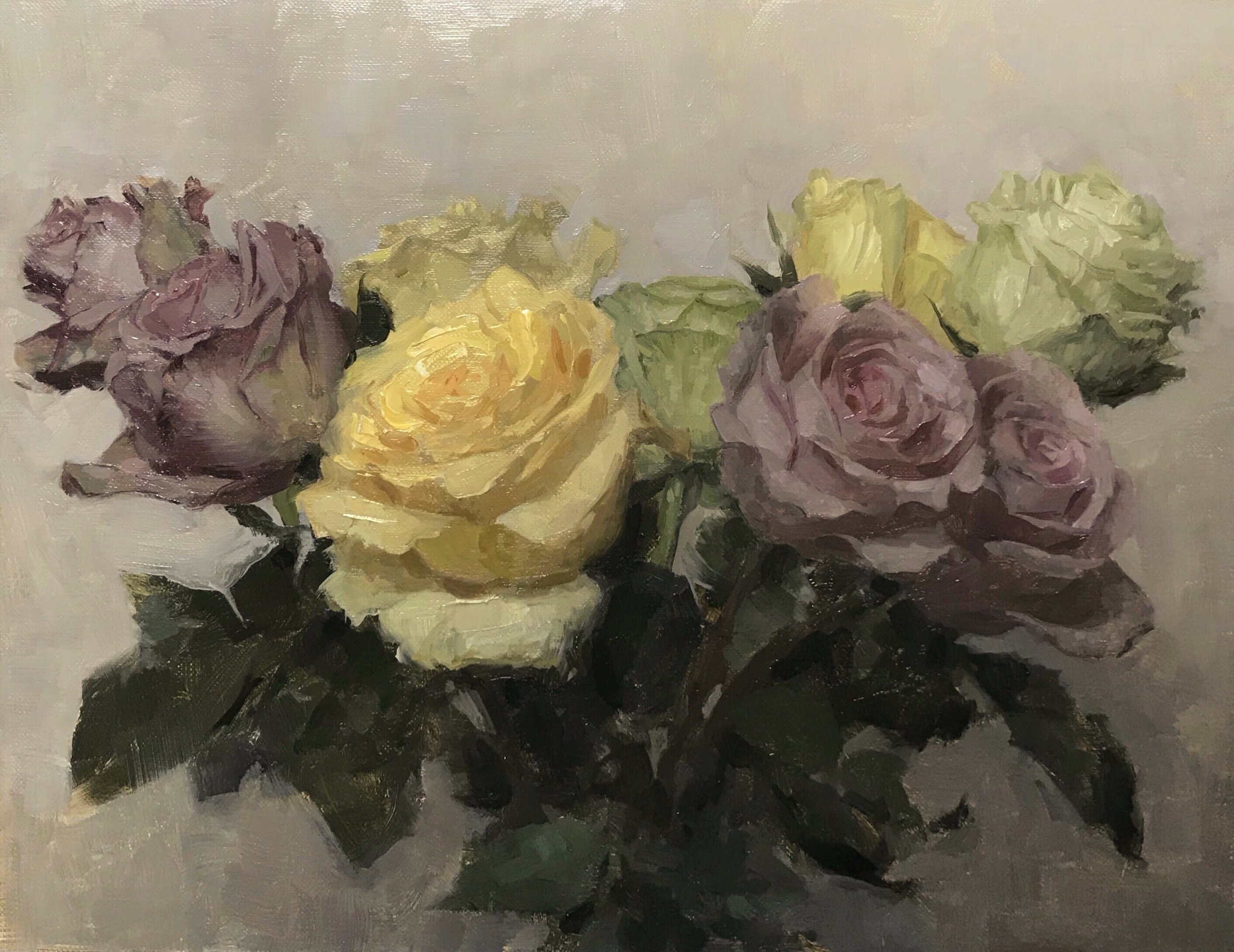   Nine roses,  oil on canvas on panel 