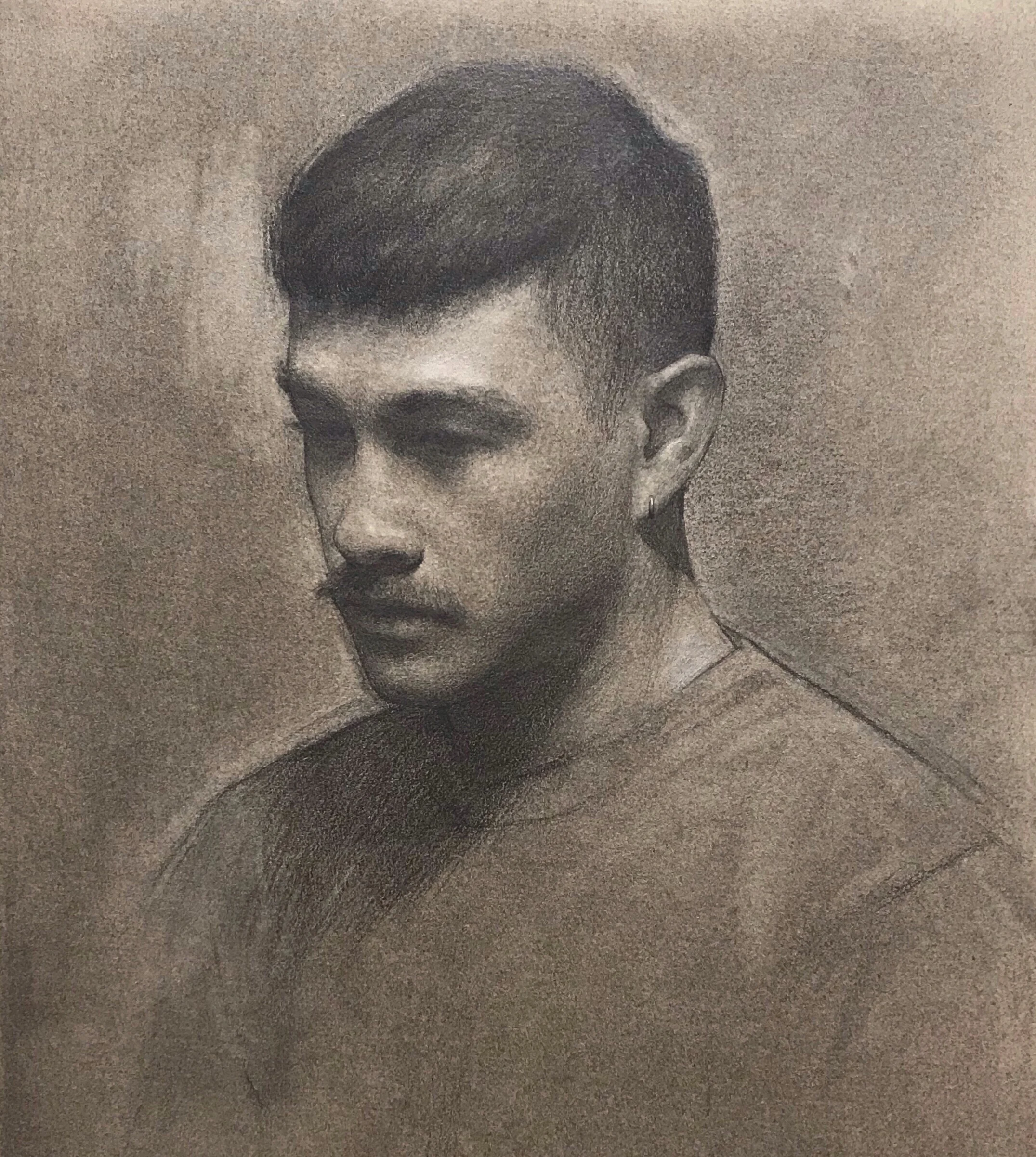   Nic,  charcoal, graphite and white chalk on toned paper 