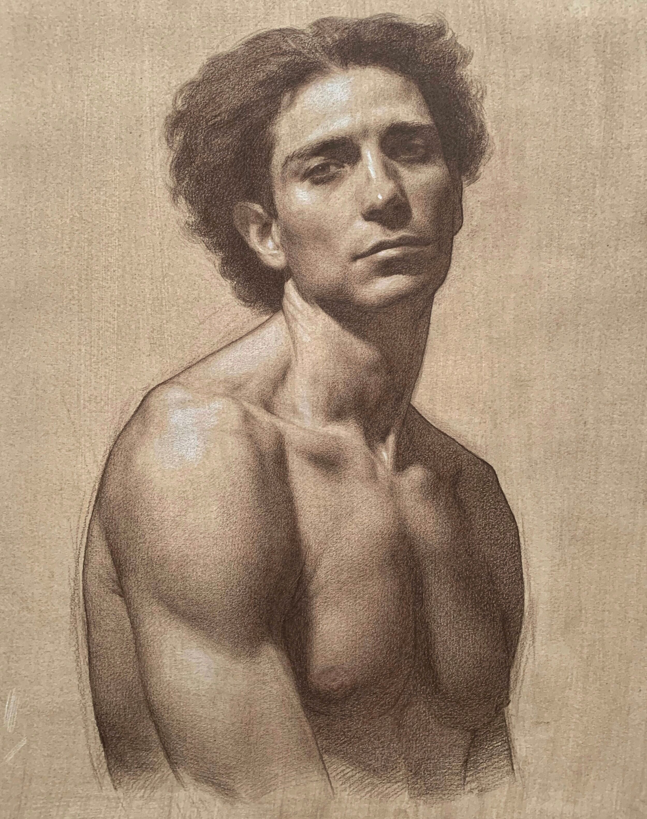   Three days with Andrea,  brown pencil and white chalk on toned paper 