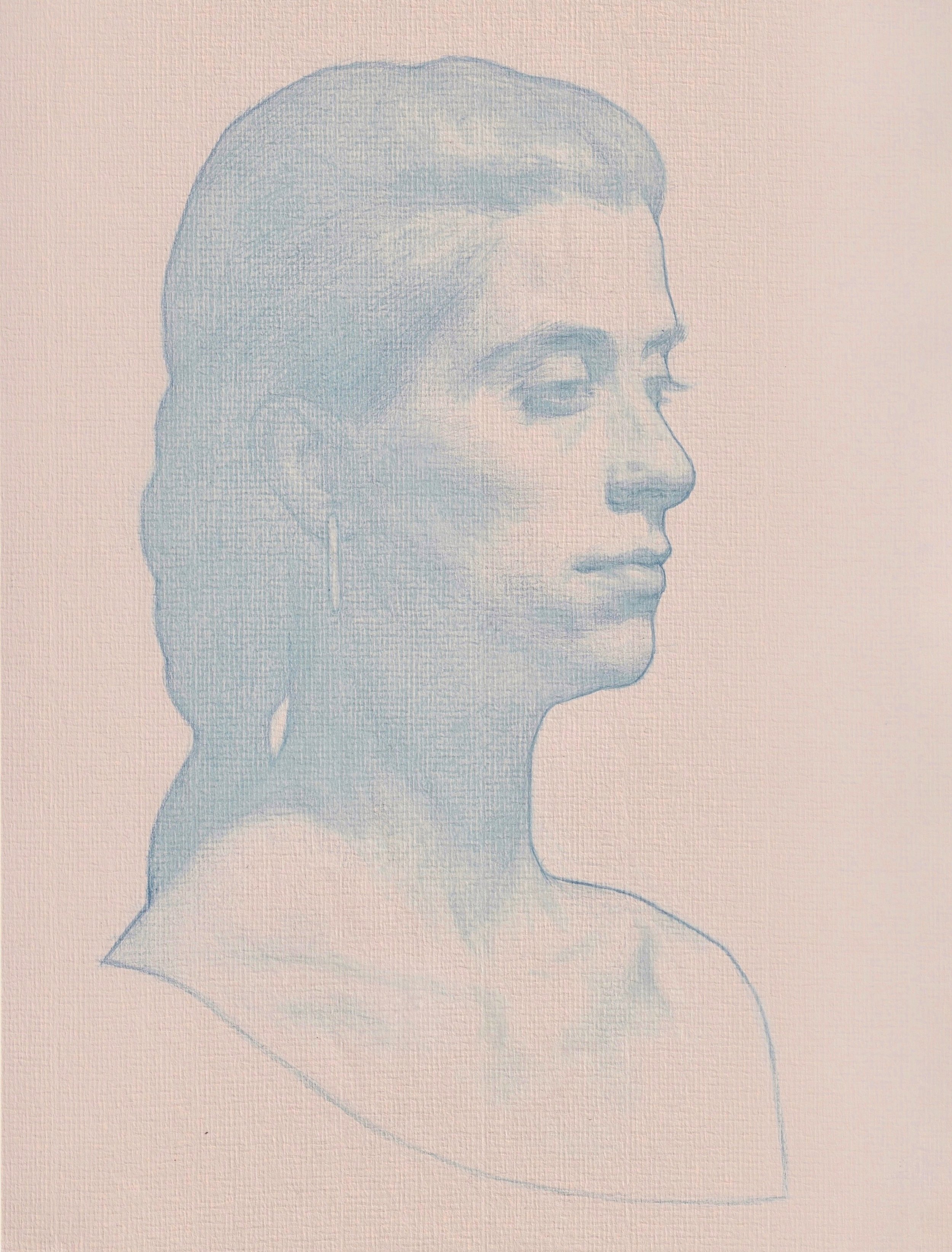   Alice en bleu,  colored pencil on toned paper 
