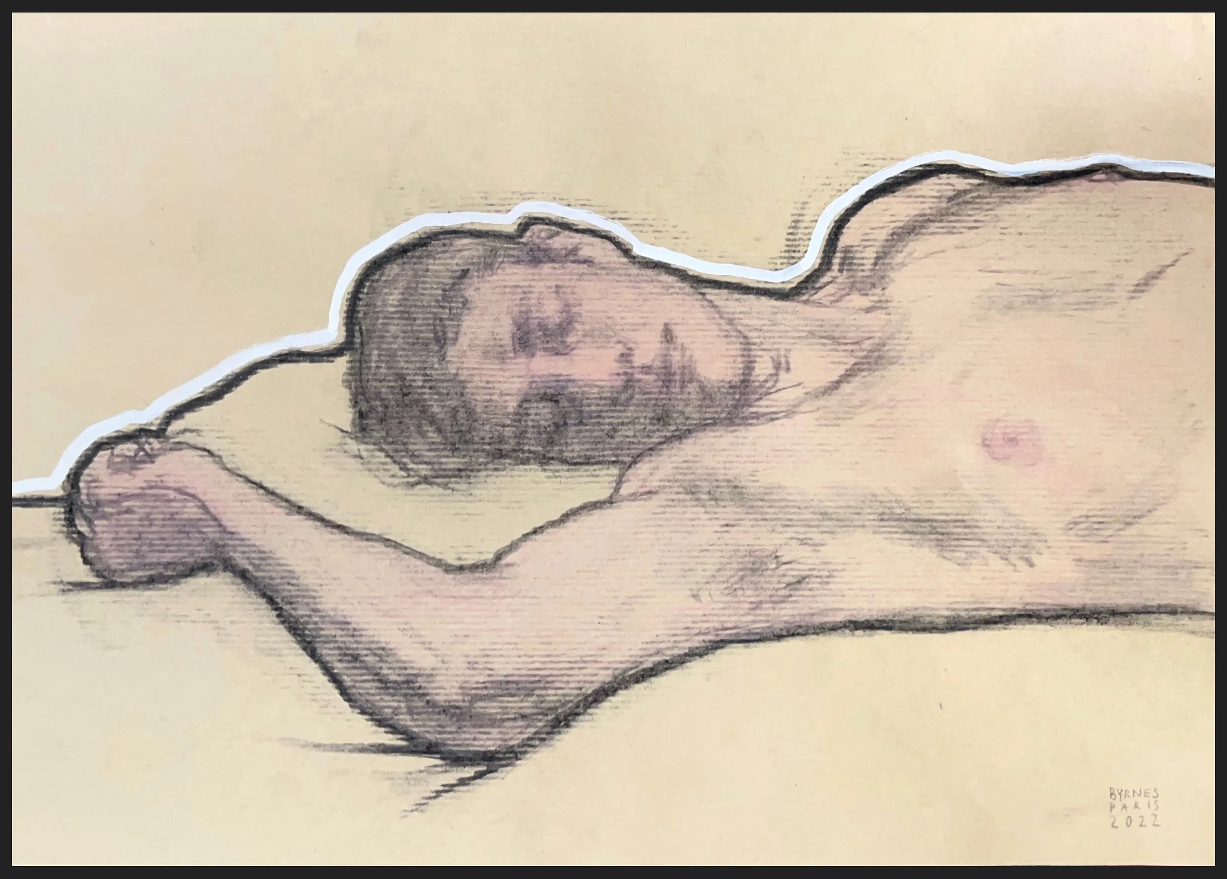   Joao endormi,  charcoal, graphite, colored pencil, and gouache on kraft paper 