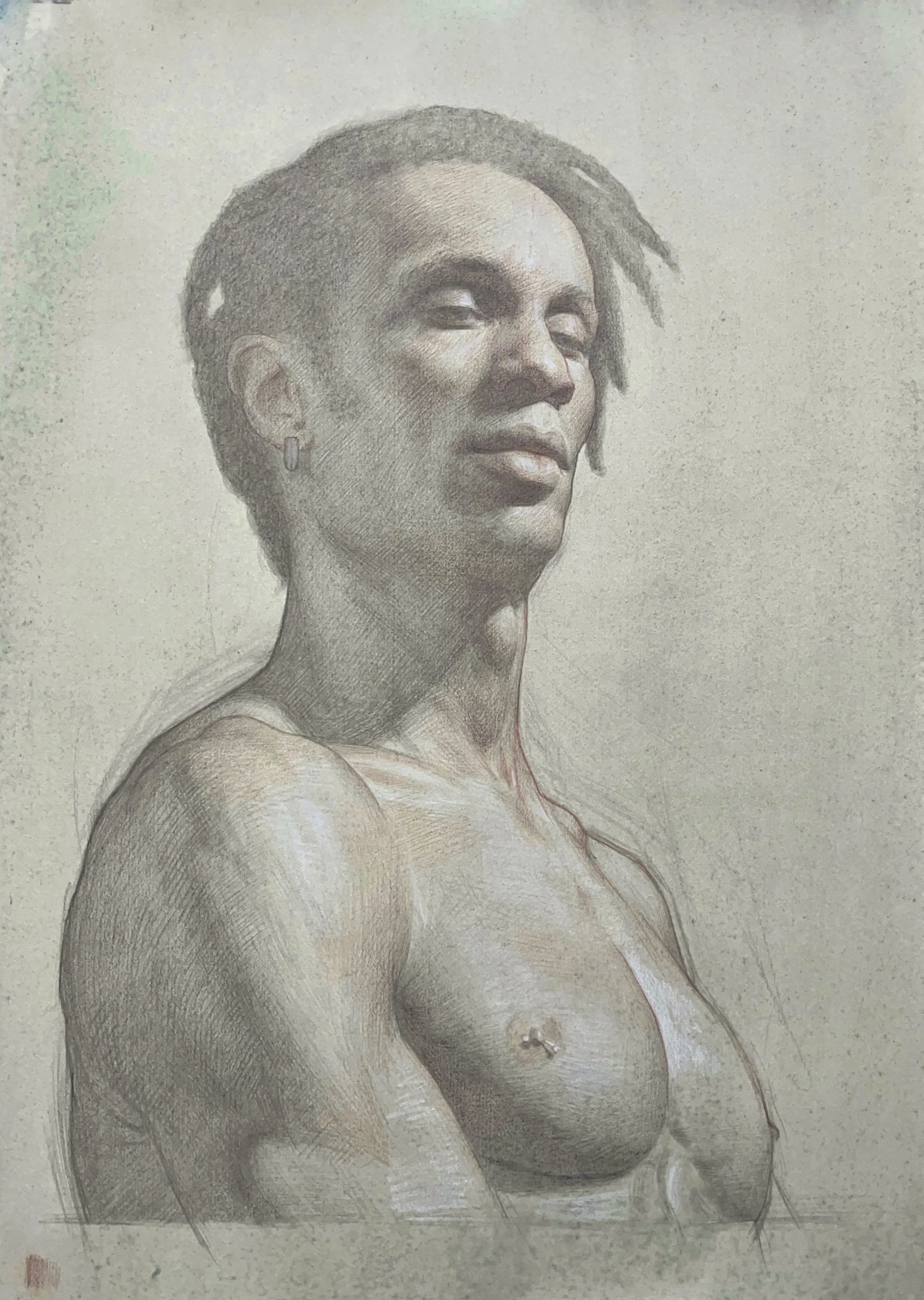   Freddy en trois couleurs,  graphite, red pencil, and white chalk on toned paper 