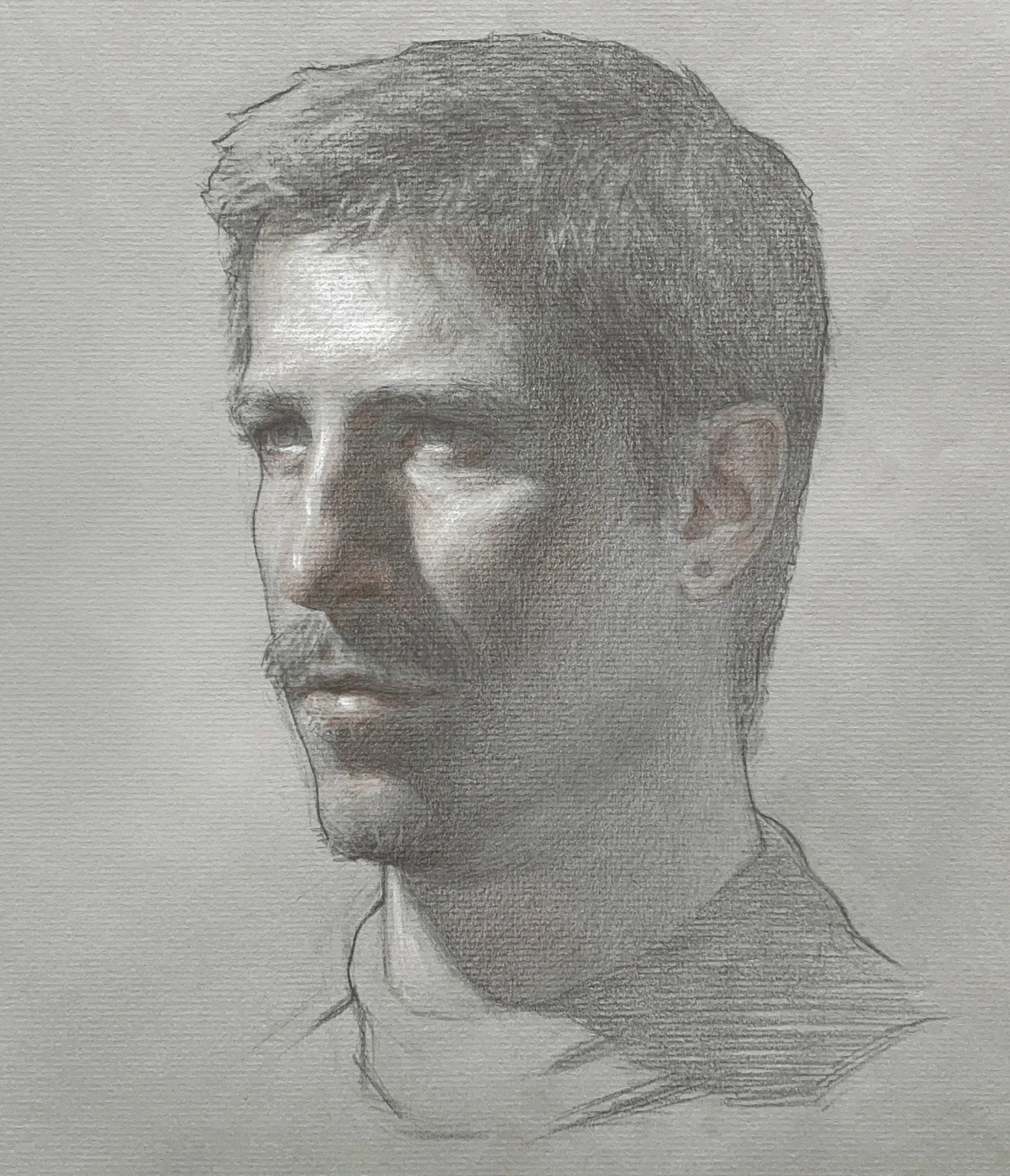   Andreas en trois couleurs,  graphite, red pencil, and white chalk on toned paper 
