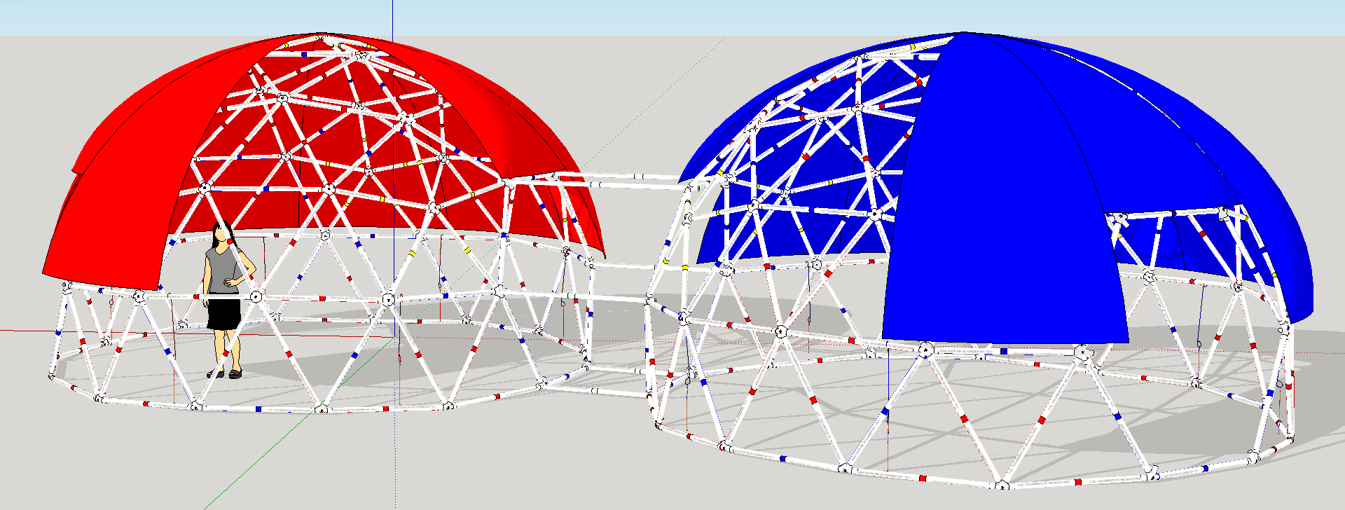 Two "Bucky Balls" connected by a tunnel, designed in Sketchup