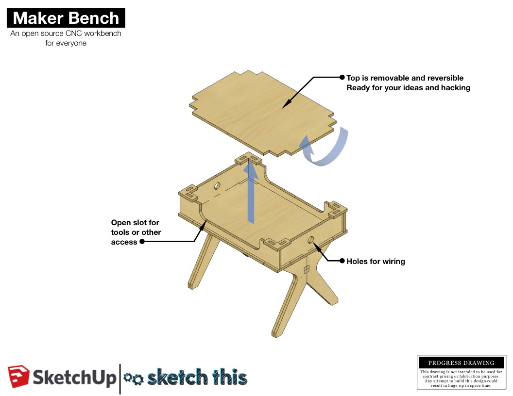 The top is removable and reversible. The idea is that you could do something messy or damaging to one side of the top and flip it over for a smooth writing surface. You could even have multiple tops for different types of work.