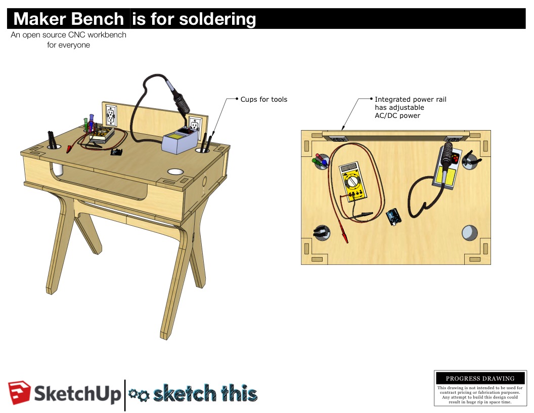 The soldering station features and adjustable power rail built in. This is great for all of your electronics hacking projects. An anti static mat could be applied to for working on really sensitive stuff.