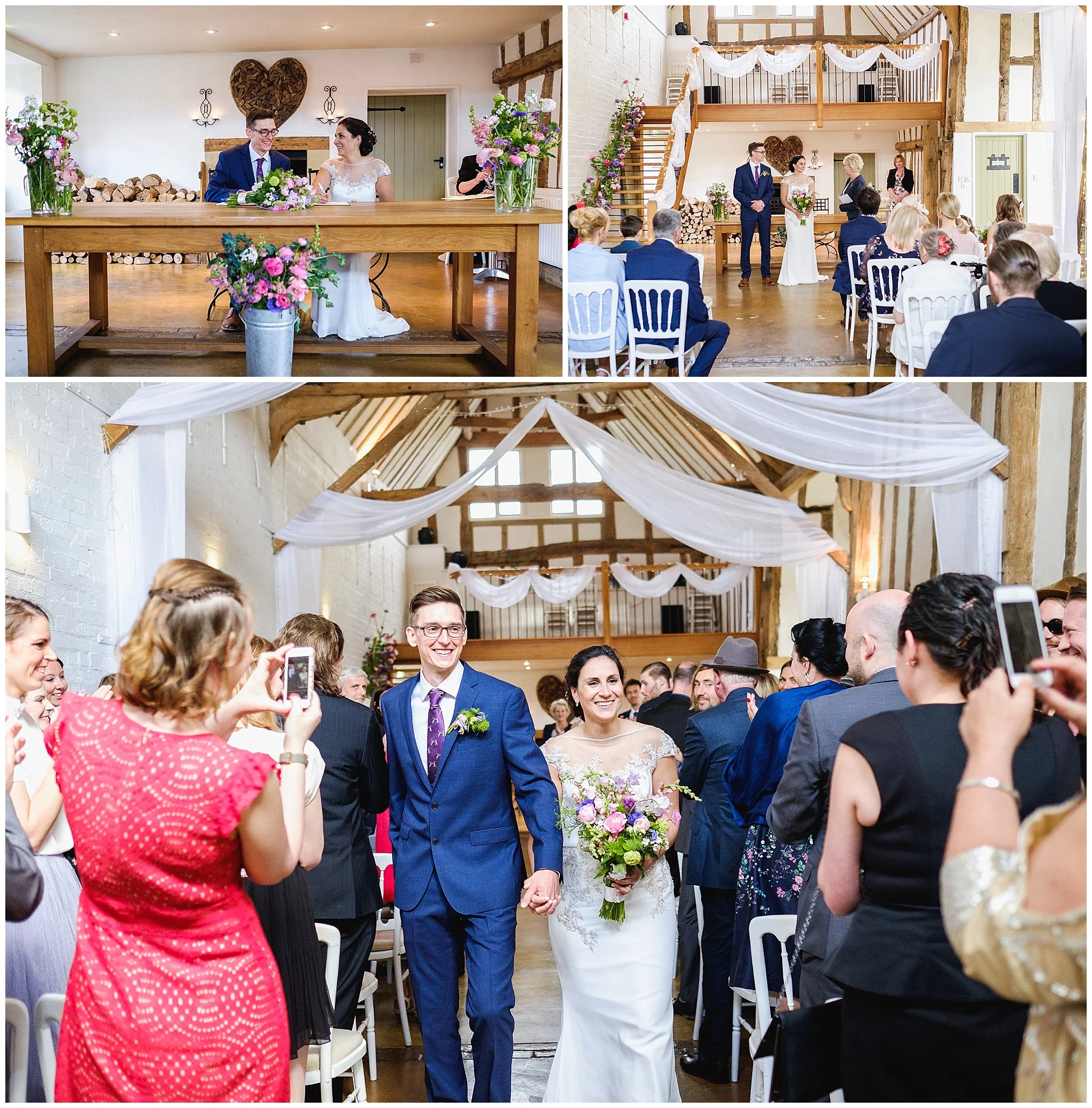 Wedding couple walk down the aisle