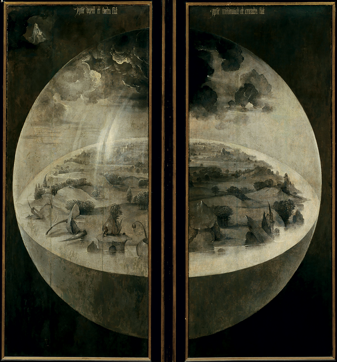 Hieronymus Bosch (c. 1450–1516), ‘Creation’ (exterior shutters of ‘The Garden of Earthly Delights’. Circa 1480–1490, Museo del Prado.