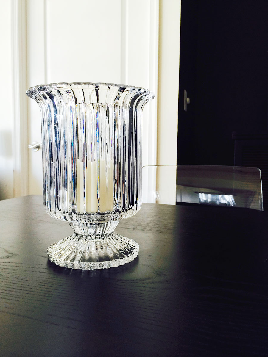 IKEA table and lucite chair.