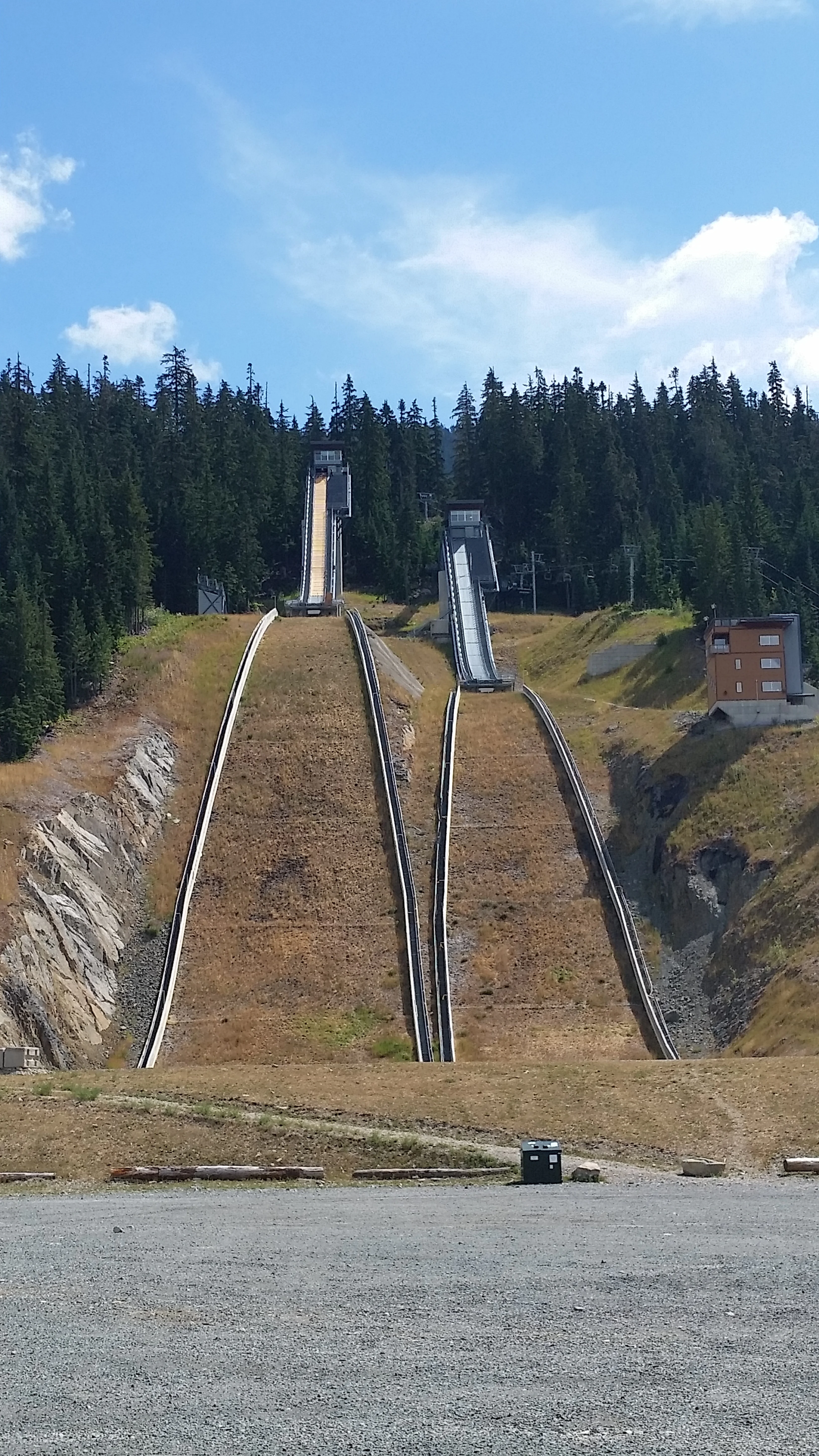 The 2010 Winter Olympics Ski Jumps near the turnaround on Callaghan Road. (Photo not from race day)