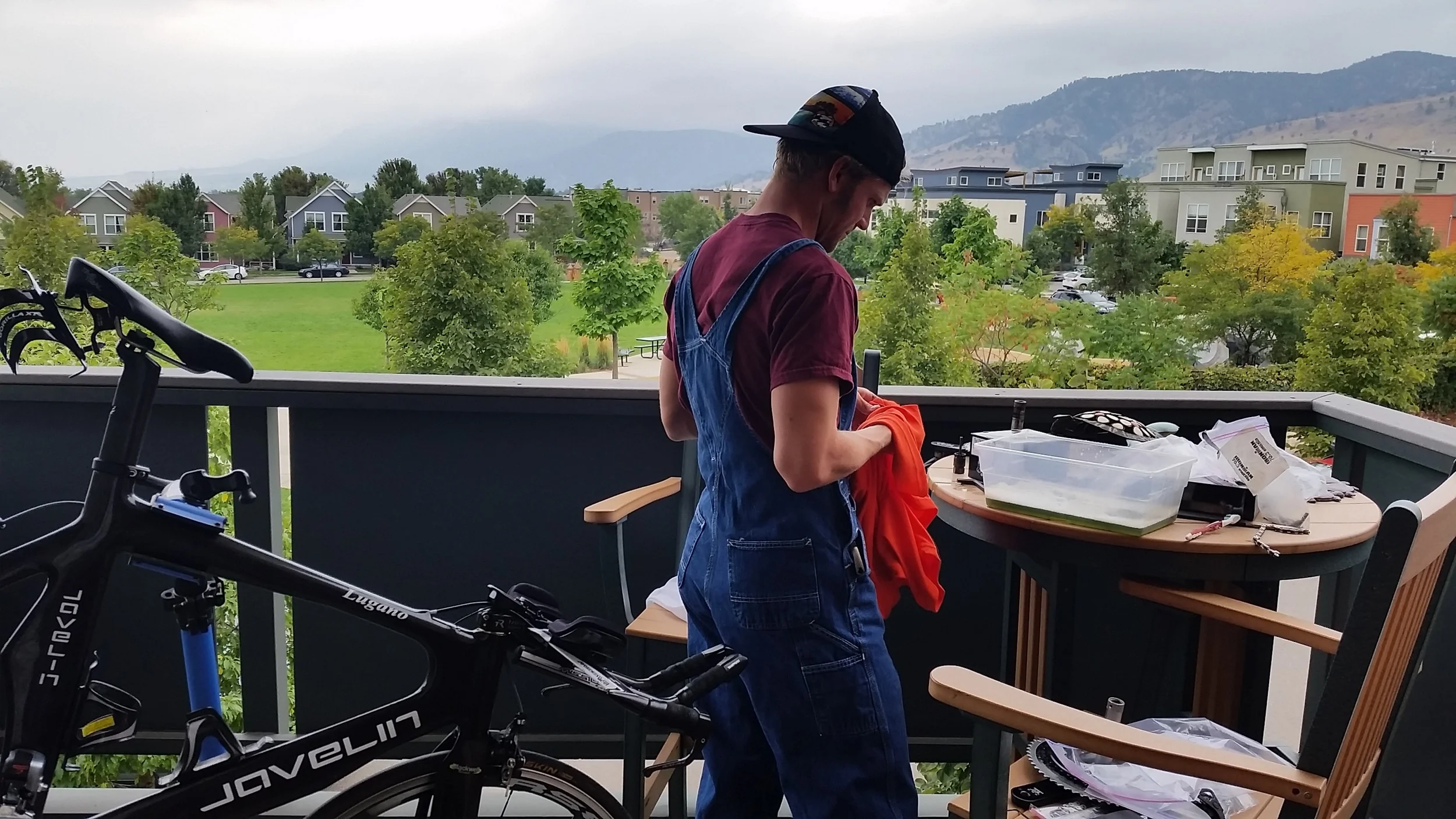 The overalls I'm wearing are not ironic, nor do they have anything to do with the fact that I went to Texas A&M. I actually find them to be quite helpful when doing extensive work on my bike. 