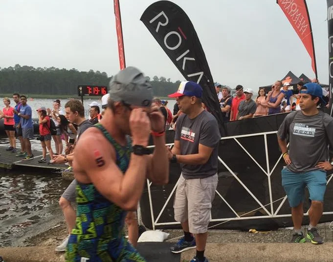 Exiting the swim.