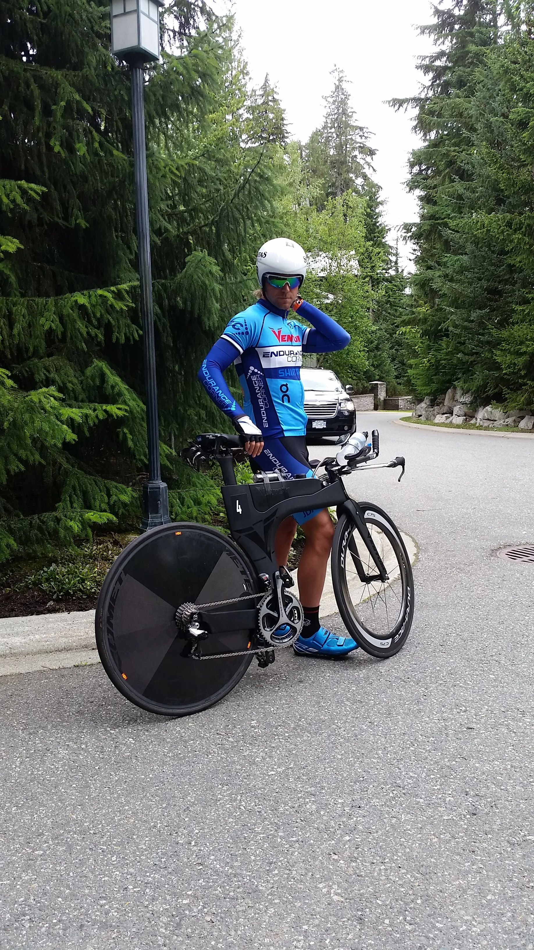 Riding over to drop the bike off at T1.