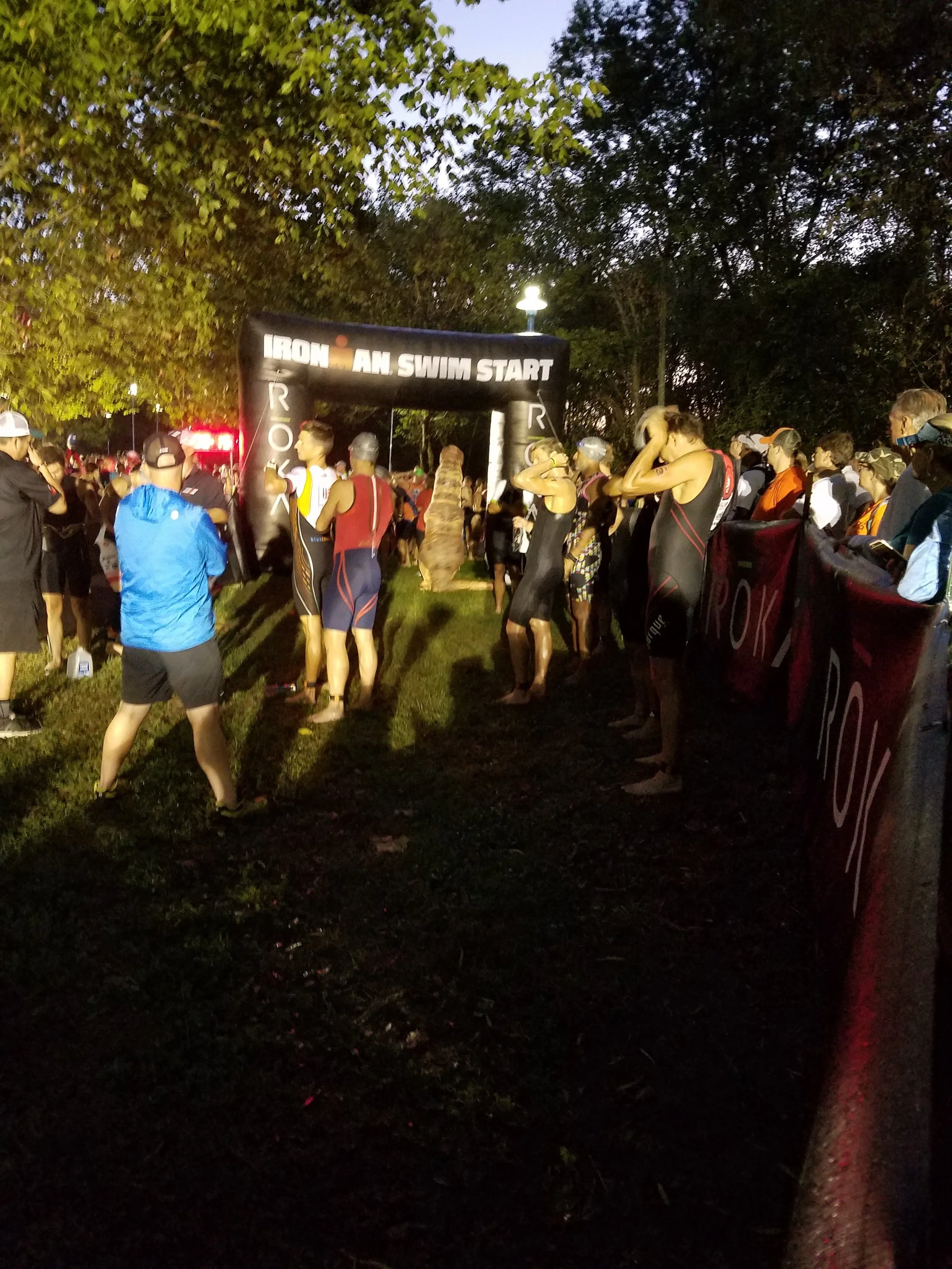 Waiting for us to get the thumbs up to go into the water. Had to wait pretty close to race start time because of the lack of daylight.