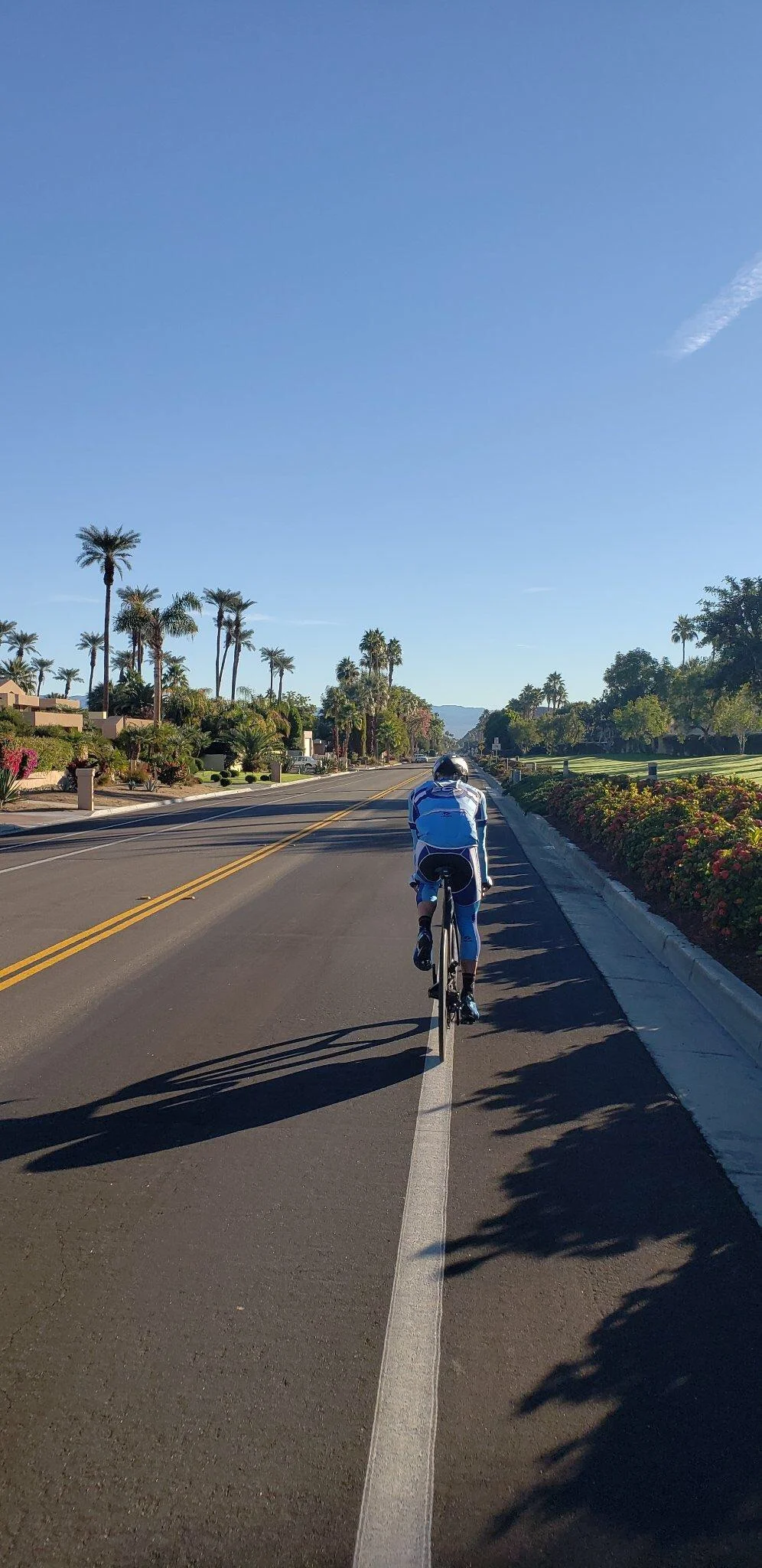Riding my bike through very well manicured neighborhoods.