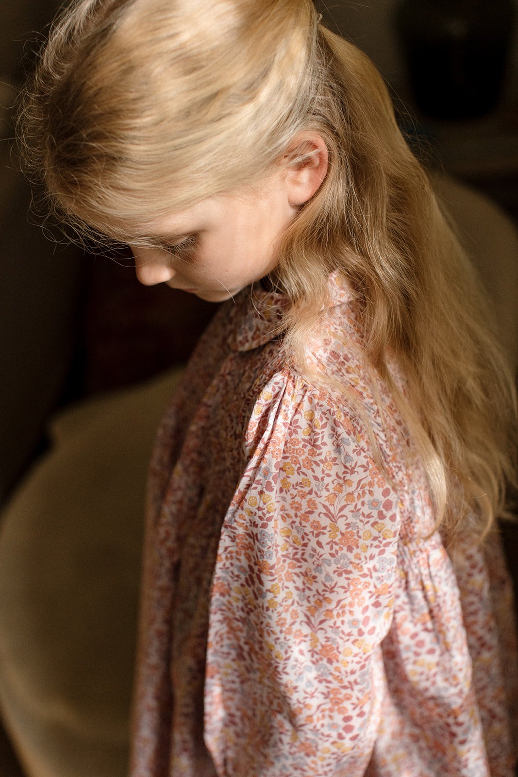  childrenswear fashion photographer girl in liberty print smocked dress 