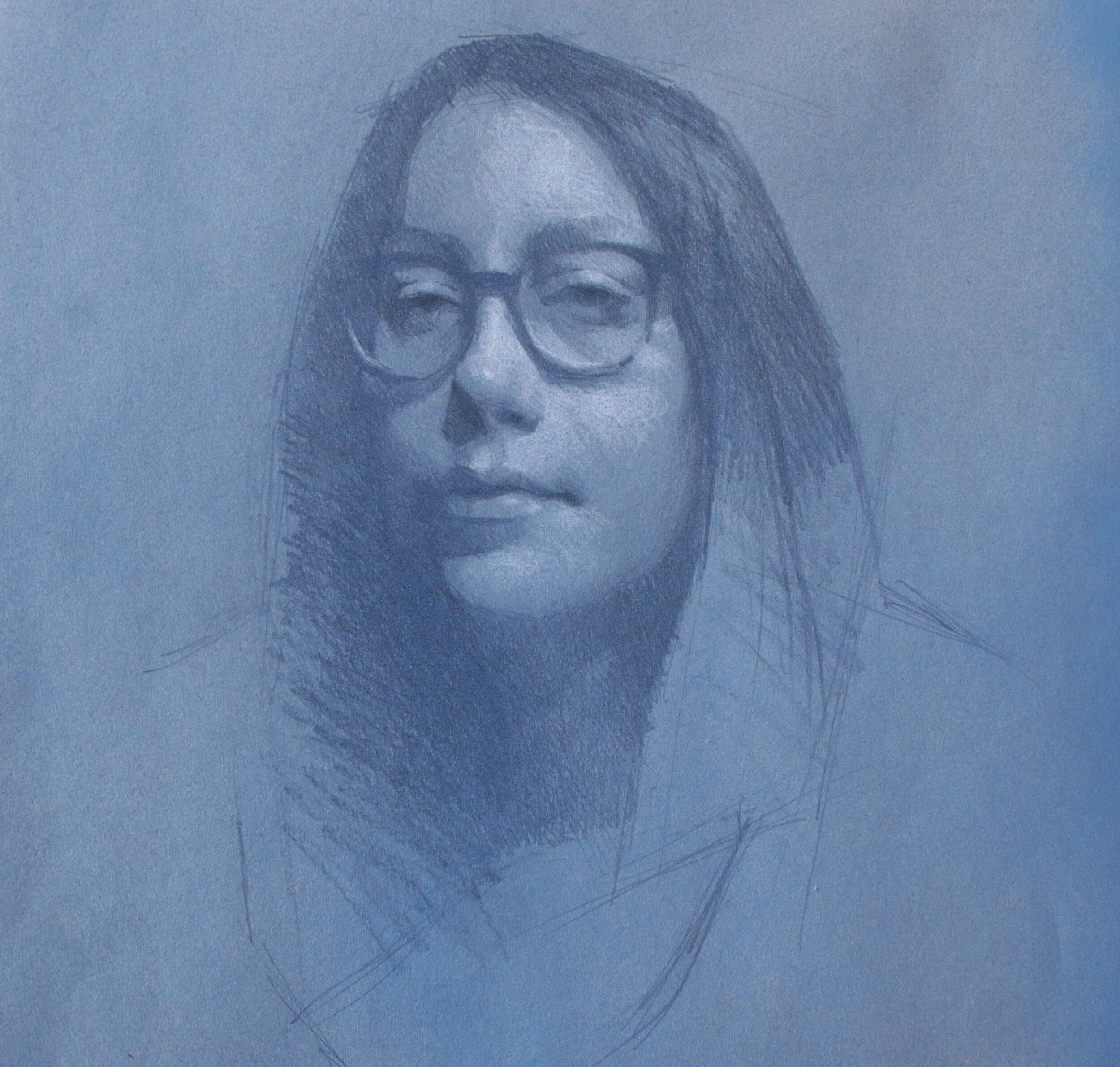  Self Portrait  Graphite and White Chalk on Toned Paper  12”x 12” 