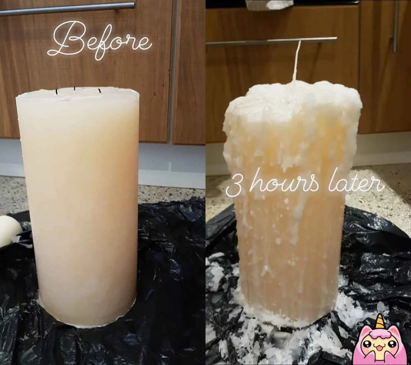 Instastory: The candle after it had been abused