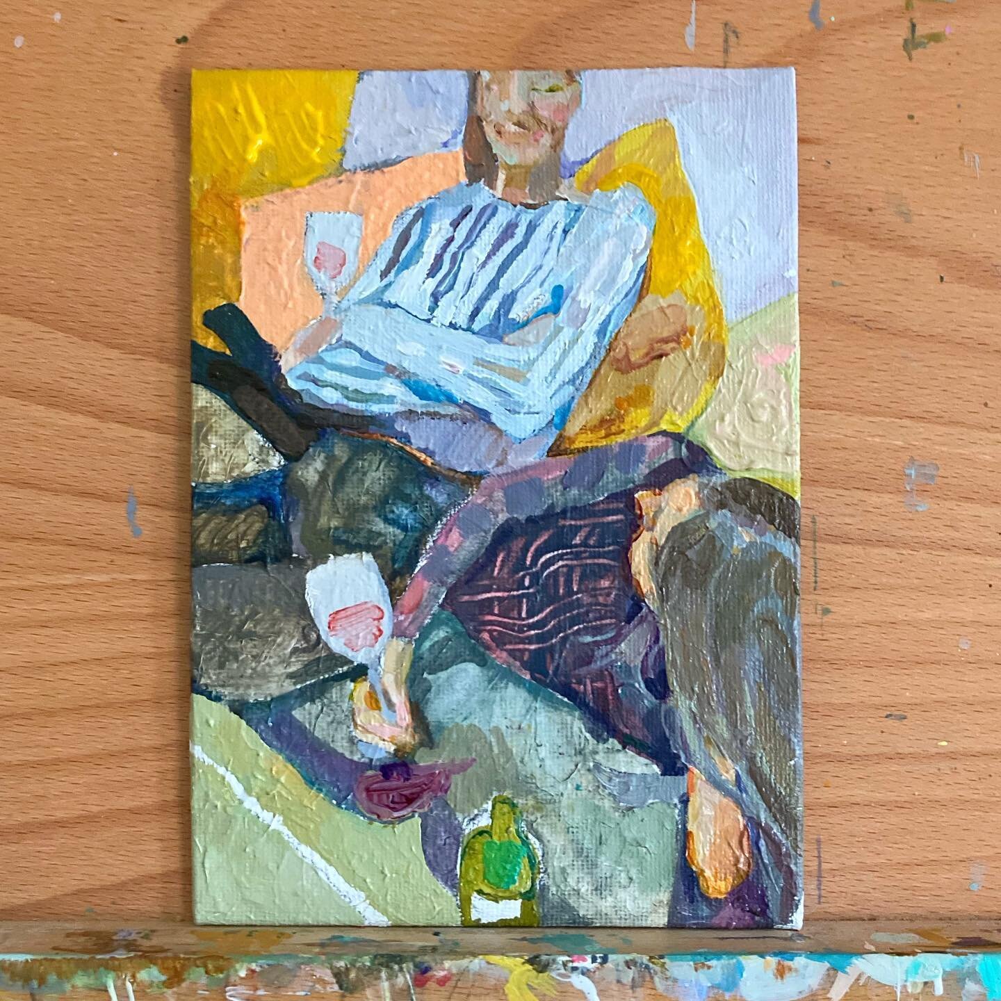 Carrying on with my friendship theme, another little 5&rdquo; x 7&rdquo; #instaart #paintingoftheday #artistoninstagram #contemporaryart #friends #friendship #cheers #bottomsup #madeinyorkshire #figurativeart #painting