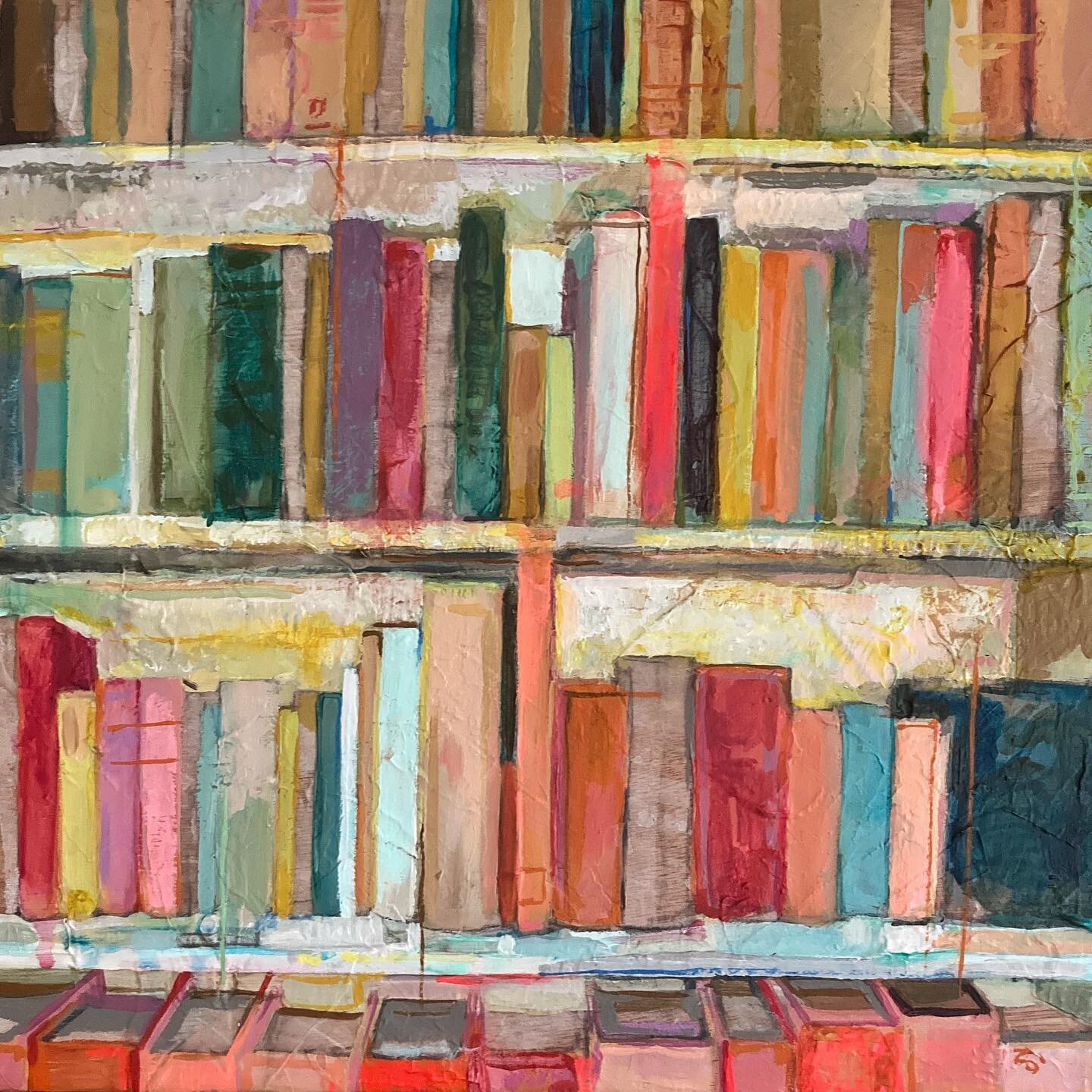 As yet untitled (as usual) 12 x 12&rdquo; acrylic on Ply.

The beautiful photo of the bookshelves at @cottagebytheloch got stuck in my eyes and I had to paint it. My own bookshelves just haven&rsquo;t done it for me in the same way, as inspiring as t