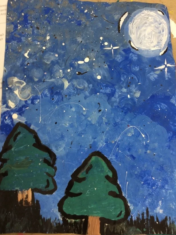 Furthering painting techniques learned in 6th grade, students create beautiful landscapes.