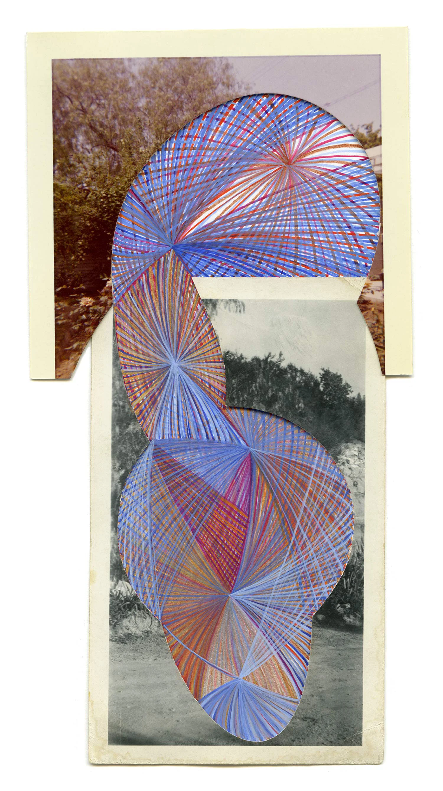   Just going round , 2010  unique collage with vintage photos and gouache on paper  7 x 3.5 inches 