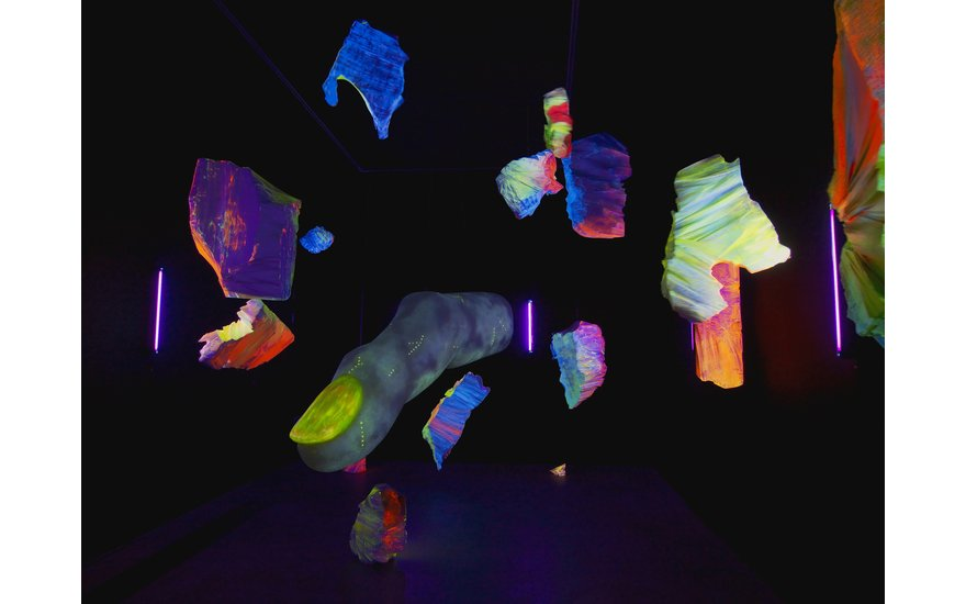 God's Reptilian Finger, 2015. Polystyrene, fiberglass, fluorescent pigment, resin, UV blacklight.