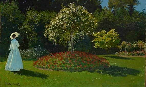 A detail of Claude Monet's painting, Lady in the Garden, 1867. Photograph: Vladimir Terebenin/The State Hermitage Museum