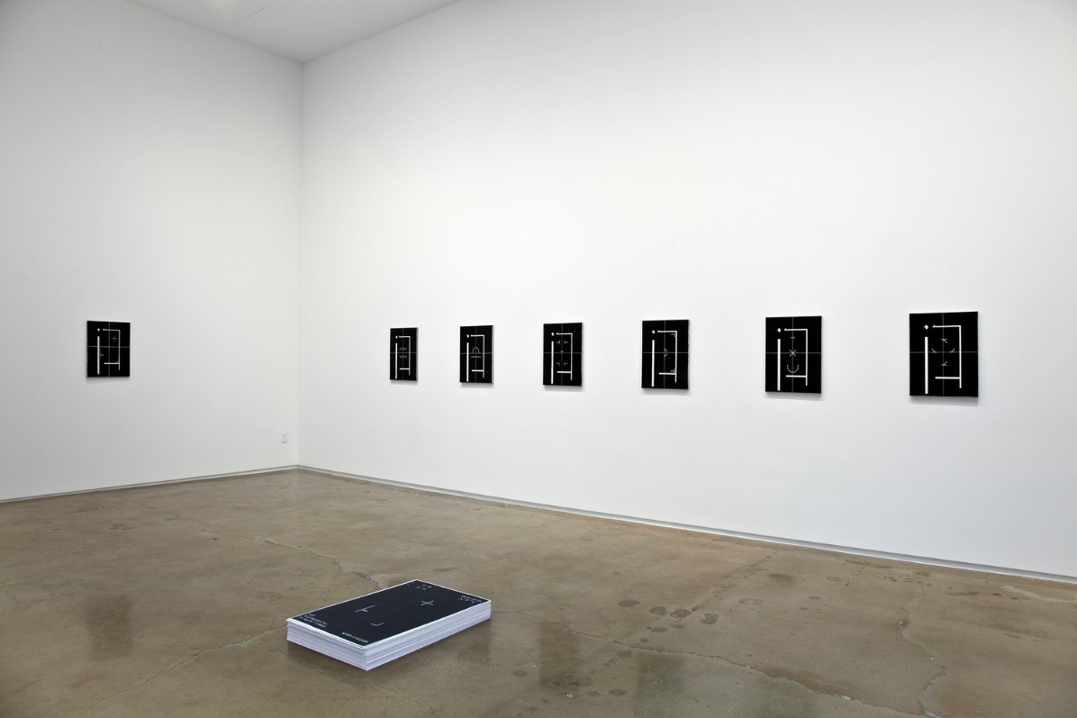 Dean Levin, X, 2015, UV curable ink on polished steel and oil on linen, image courtesy of KOHN GALLERY