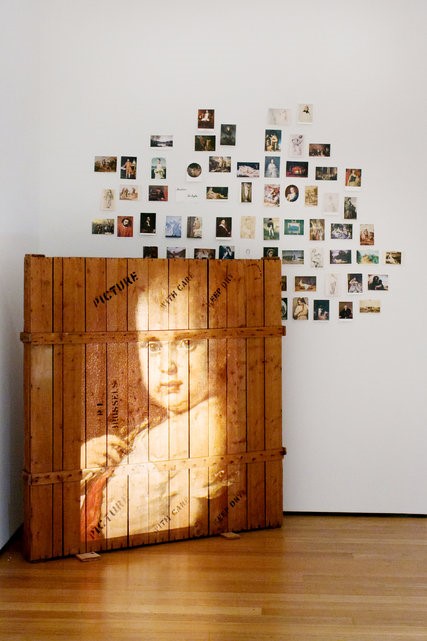 Marcel Broodthaets, images projected onto a shipping crate.