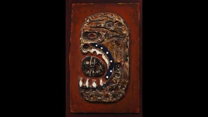 Dominick Di Meo, Fallen Hero, c. 1956, Paint on plaster and Masonite on wood panel. Private Collection