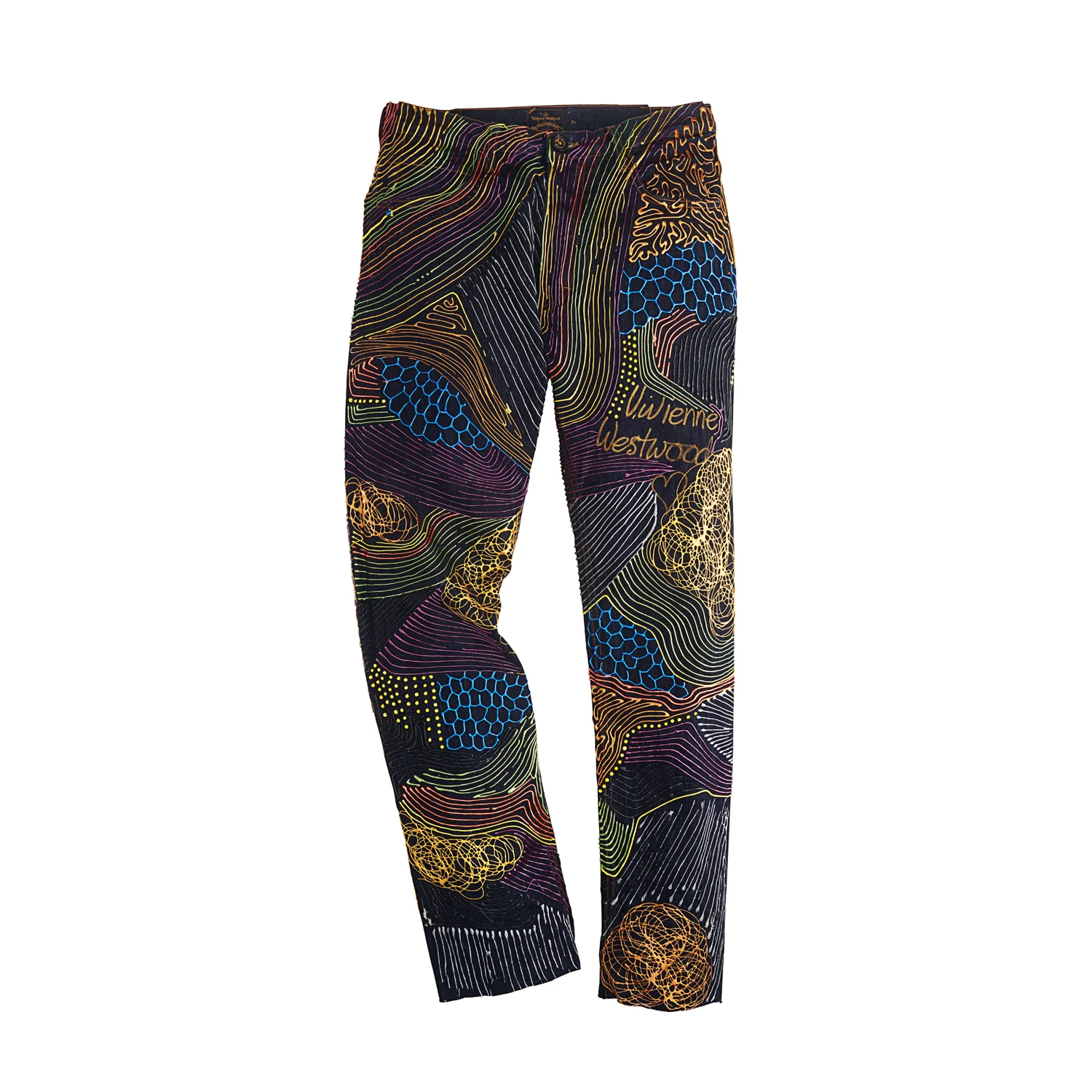 vivienne westwood jeans, jeans for refugees, hand painted jeans