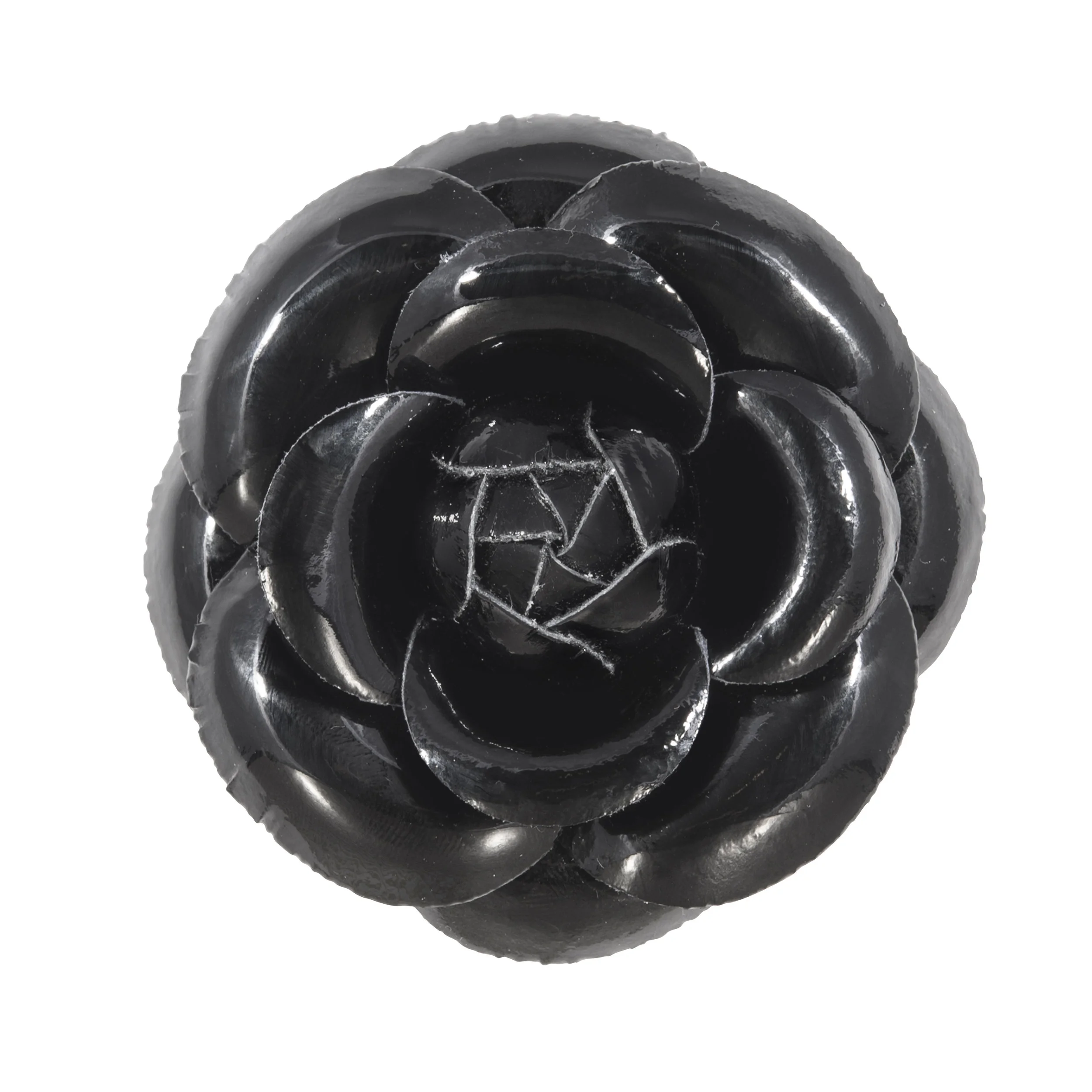 Fleur'd Pins Black Patent Leather Large Camellia - Front.jpg