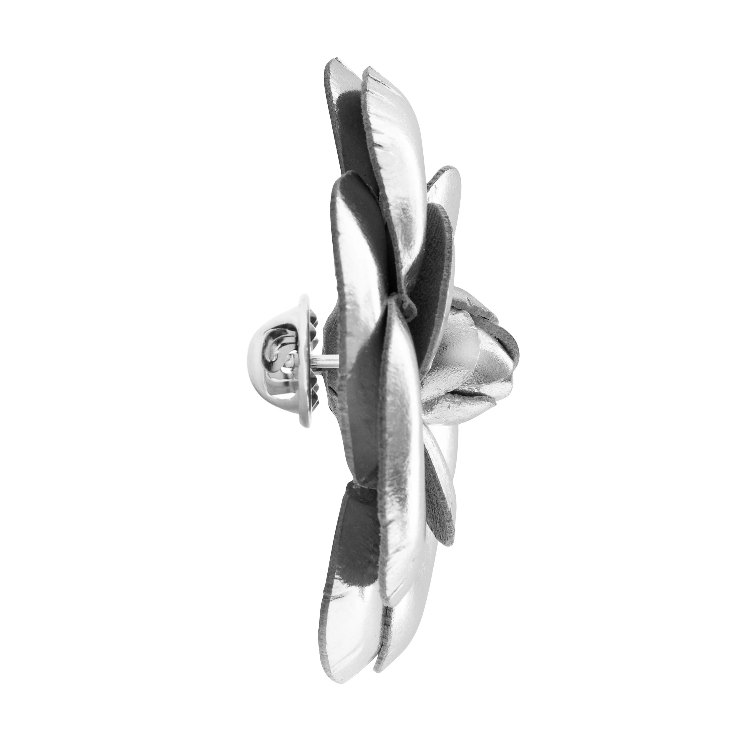 Fleur'd Pins Large Silver Leather Camellia - Profile.jpg