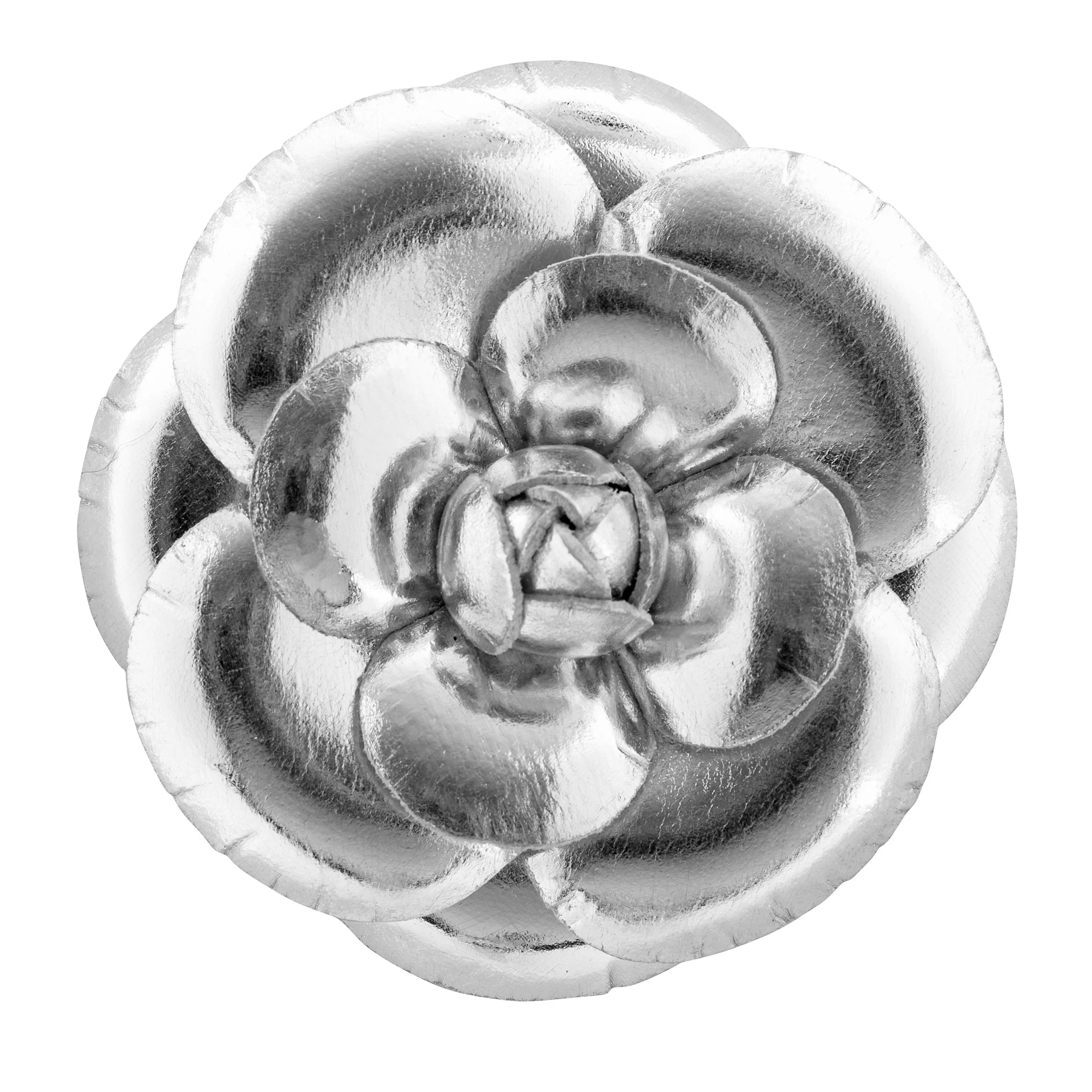 Fleur'd Pins Large Silver Leather Camellia - front.jpg