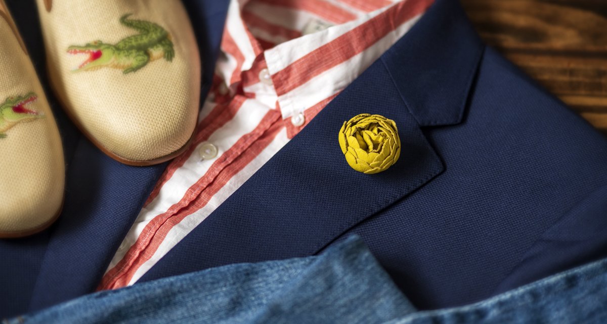 #FleurdPins-Sunshine-Yellow-Leather-Peony-lapel-flower-boutonnieres-photo-by-Andrew-Werner.jpg