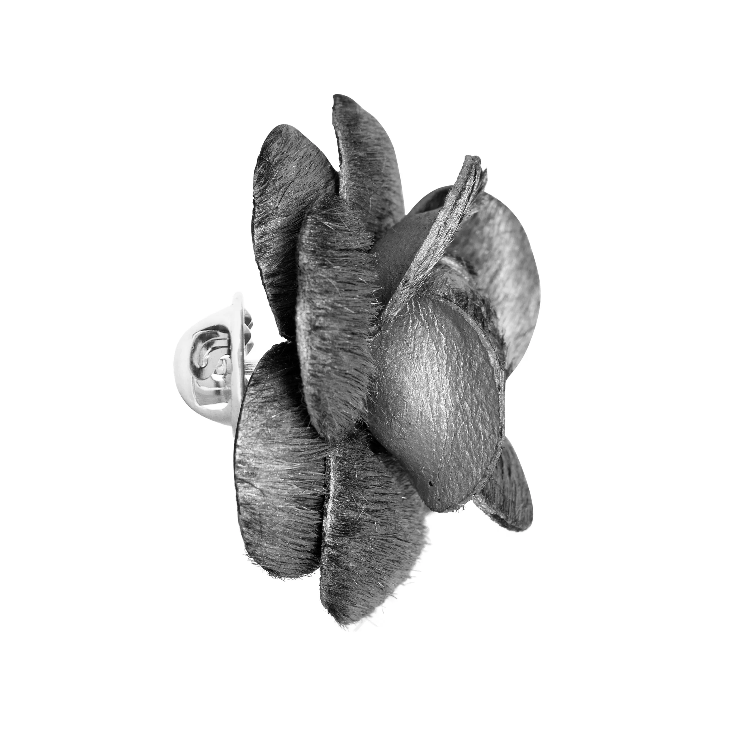 Fleur'd Pins Silver Pony Hair Blooming Camellia - profile.jpg