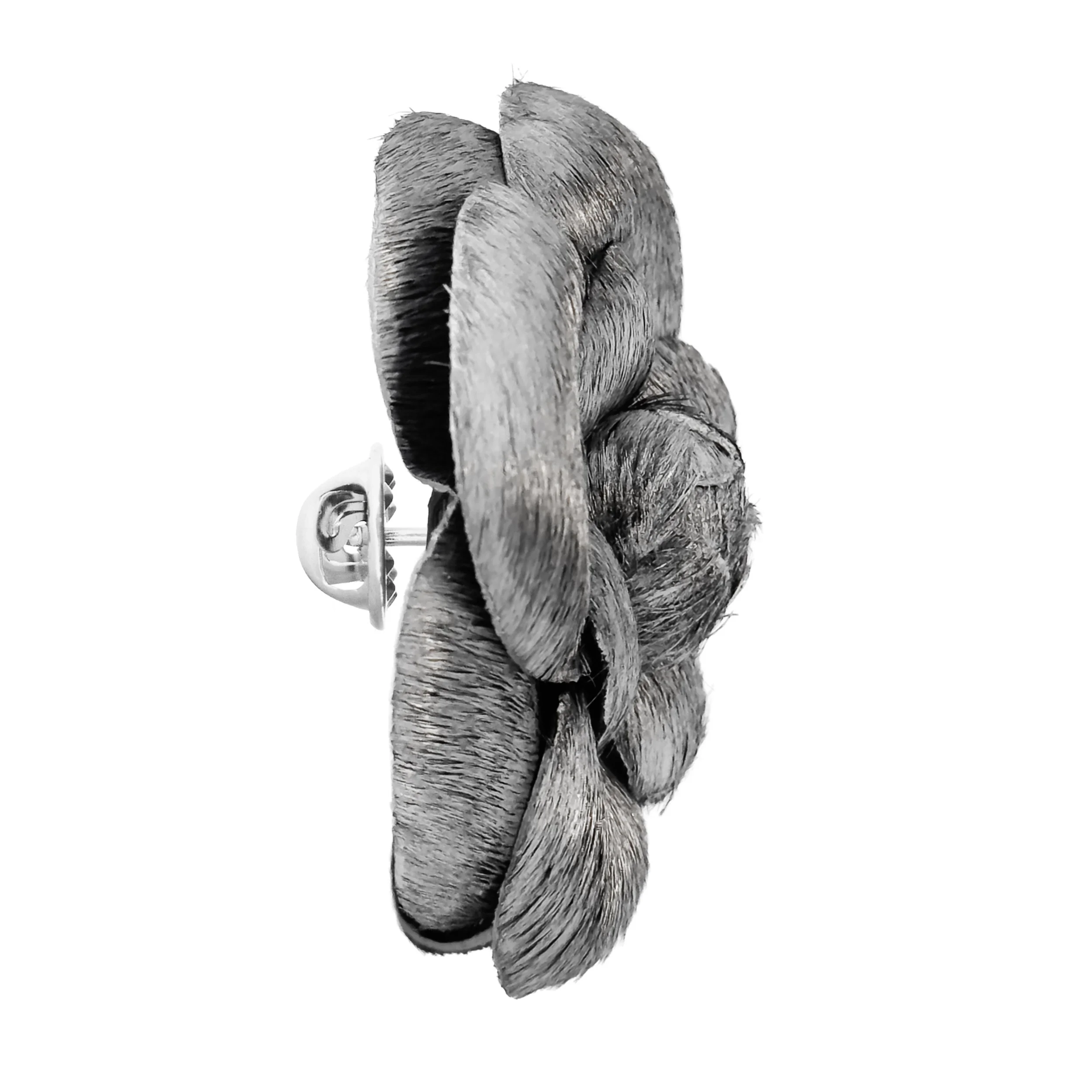 Fleur'd Pins Large Silver Pony Hair Camellia - profile.jpg