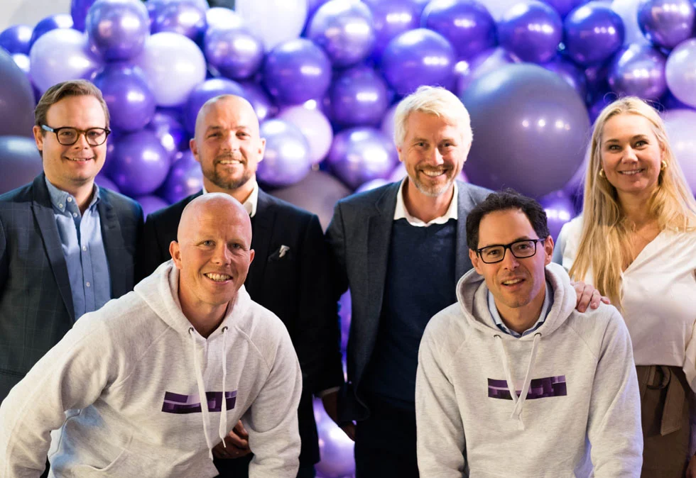 My nice French boss Jérôme (bottom left) and some hot shot TV people at our launch party.