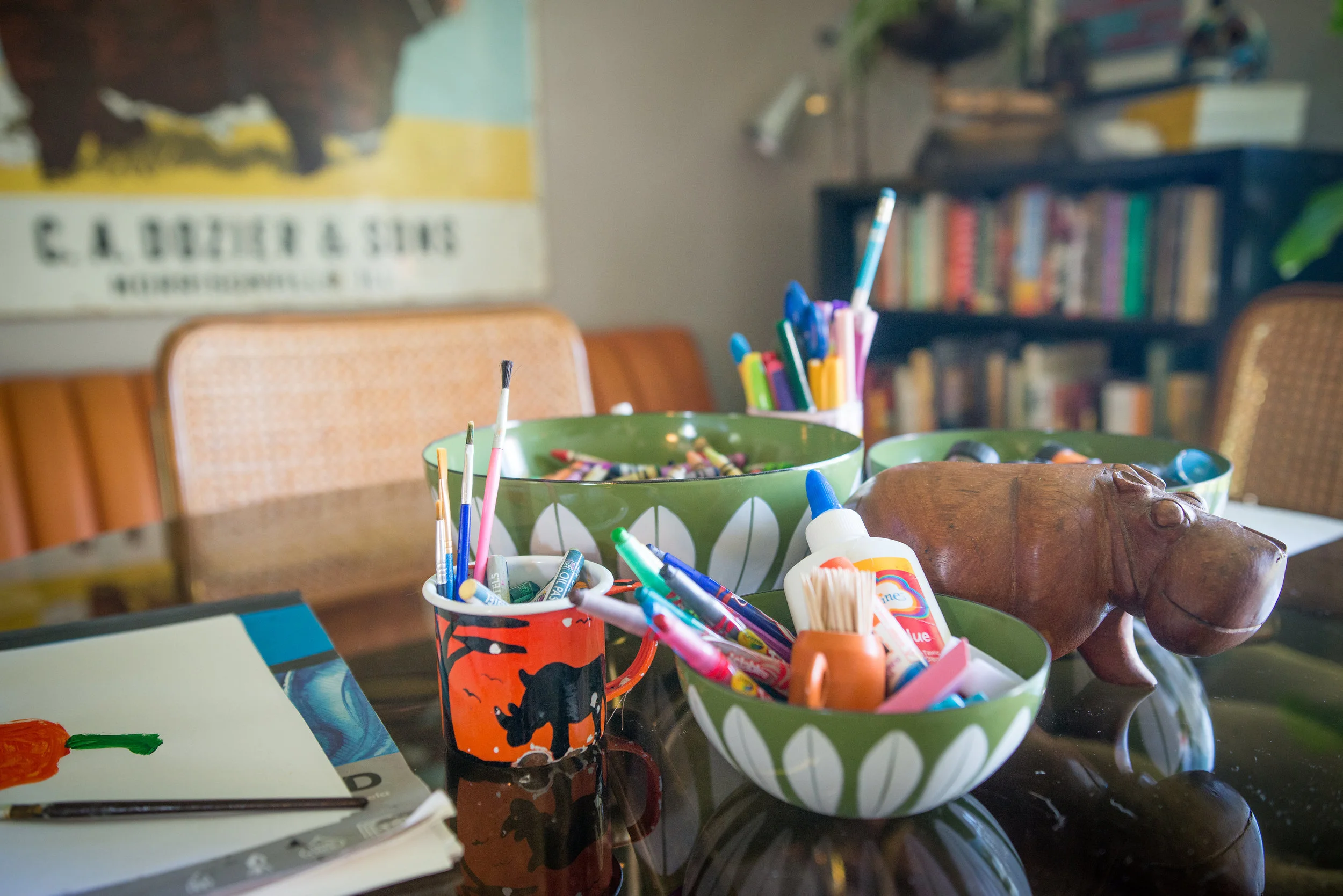 The drawing table where we discovered that my son Roscoe's favorite medium is the toothpick.