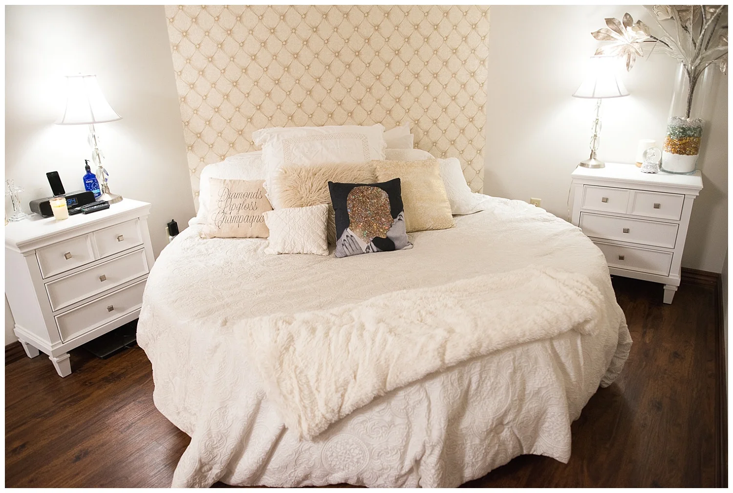 From Drake's room through their jack-and-jill bathrooms is Whitley's room. And it's all girl.