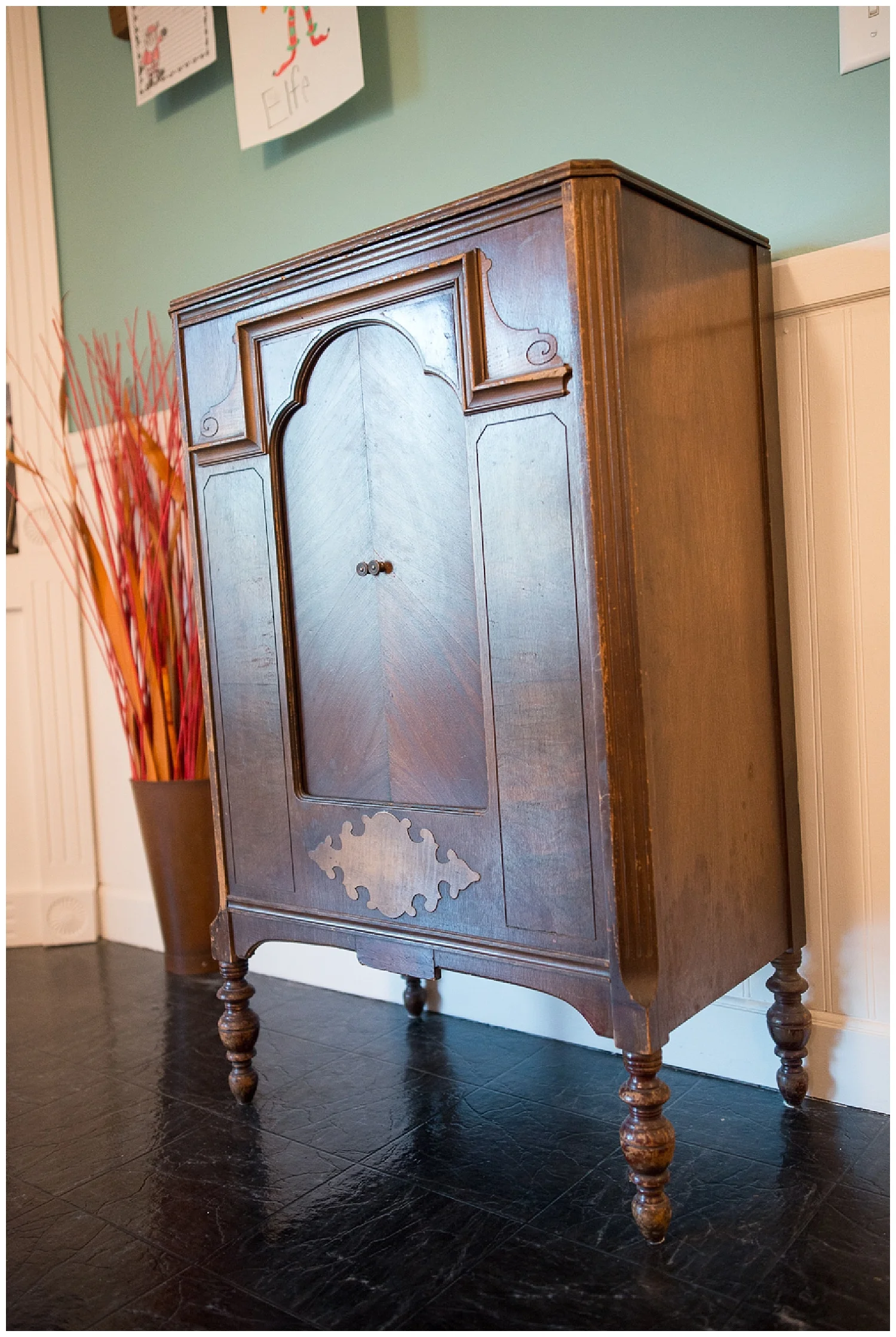 This radio cabinet was Christy’s very first auction purchase. It was being sold at a distant relative’s auction and she was prepared to pay $100. As auctions sometimes go, she got it for $6. 