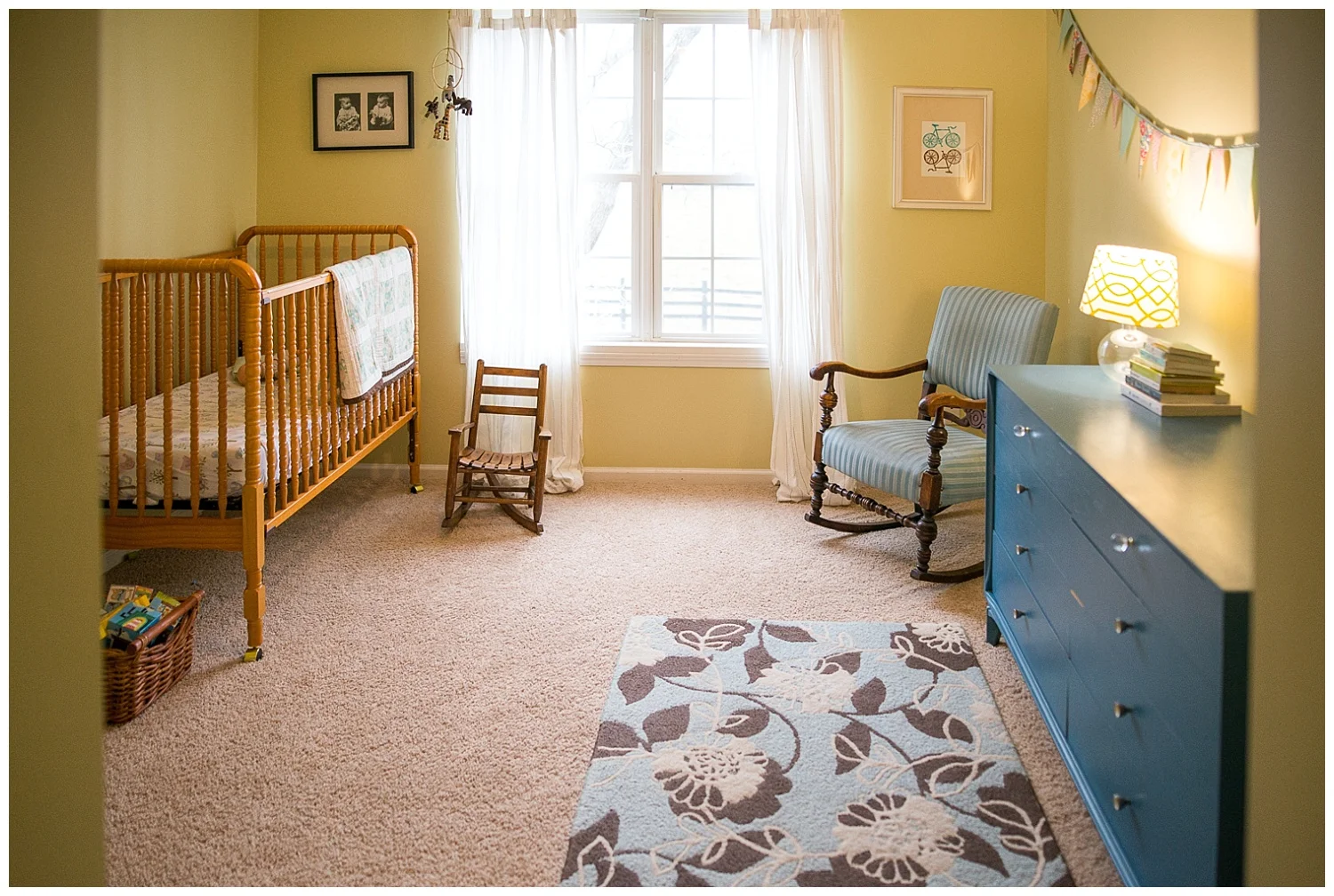 More of Helen’s painted furniture is on display in Holly’s room. Helen was rocked as a child in this chair and she remembers tracing her finger on the arms. 