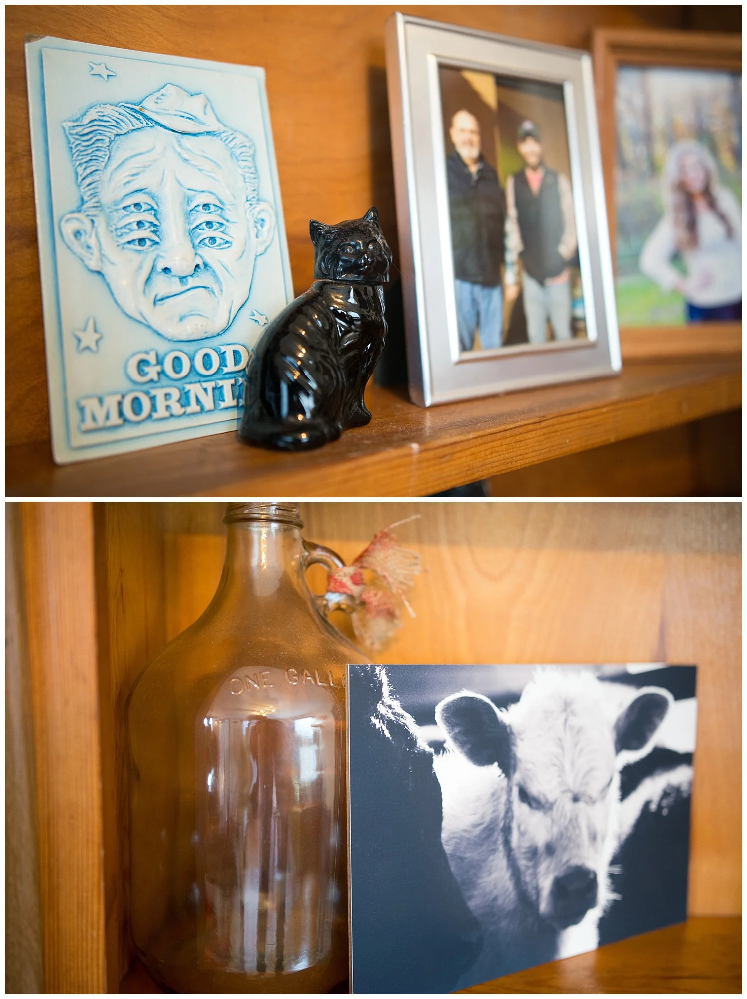 The Good Morning card Aaron found while on vacation and it's one of his favorite finds. The calf picture was gotten at the Pioneer Woman's shop during Bri and her sister's trip to Oklahoma to meet her.