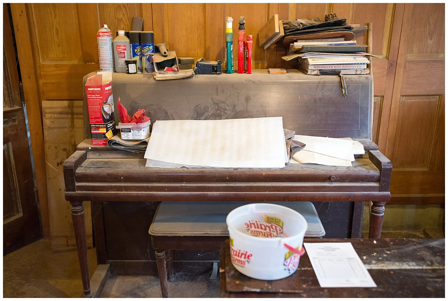 This is a Wurlitzer piano gotten from a local church. Rick had begun taking it apart for scrap. HIs then eleven year old son had other ideas. He put it back together and taught himself how to play. See what I mean about stories. This is just the tip of the iceberg. 